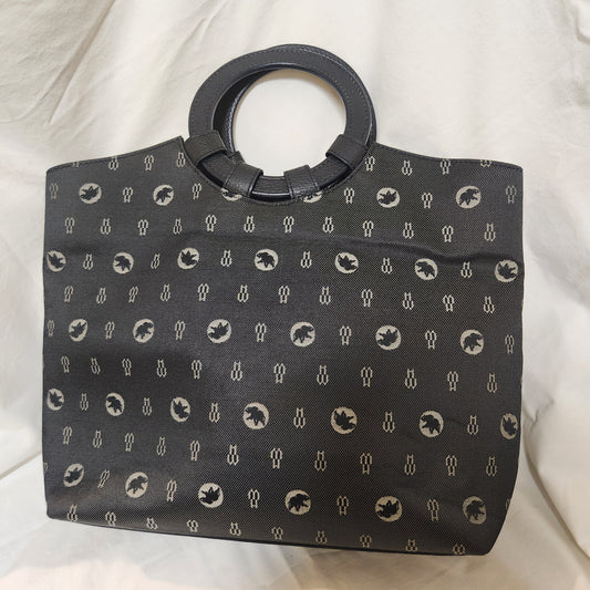 Hunting World New York Grey Jacquard Tote Bag Leather Round Handle Designer Handbag
