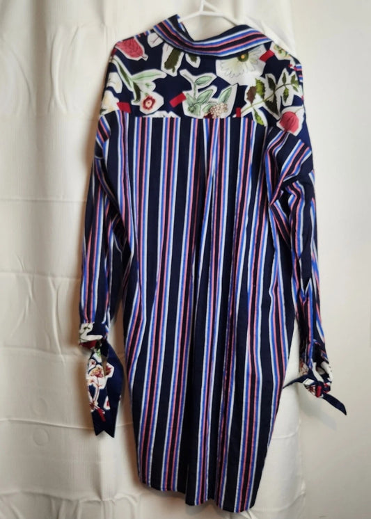 LD+Co Melbourne Striped Shirt Dress XL Navy Floral Contrast BNWT