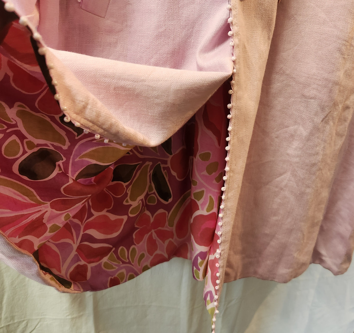 Blue Illusion Reversible Floral Linen Blend Coat Jacket Pink | Size L | BNWT