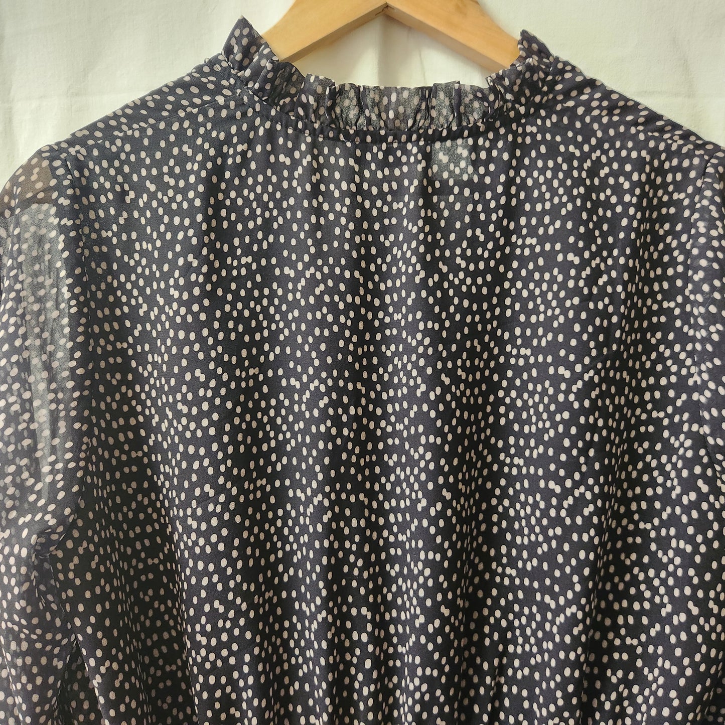 Brave + True Freya Dress BNWT Black Taupe Spot Shirred Waist Long Sleeve Size M