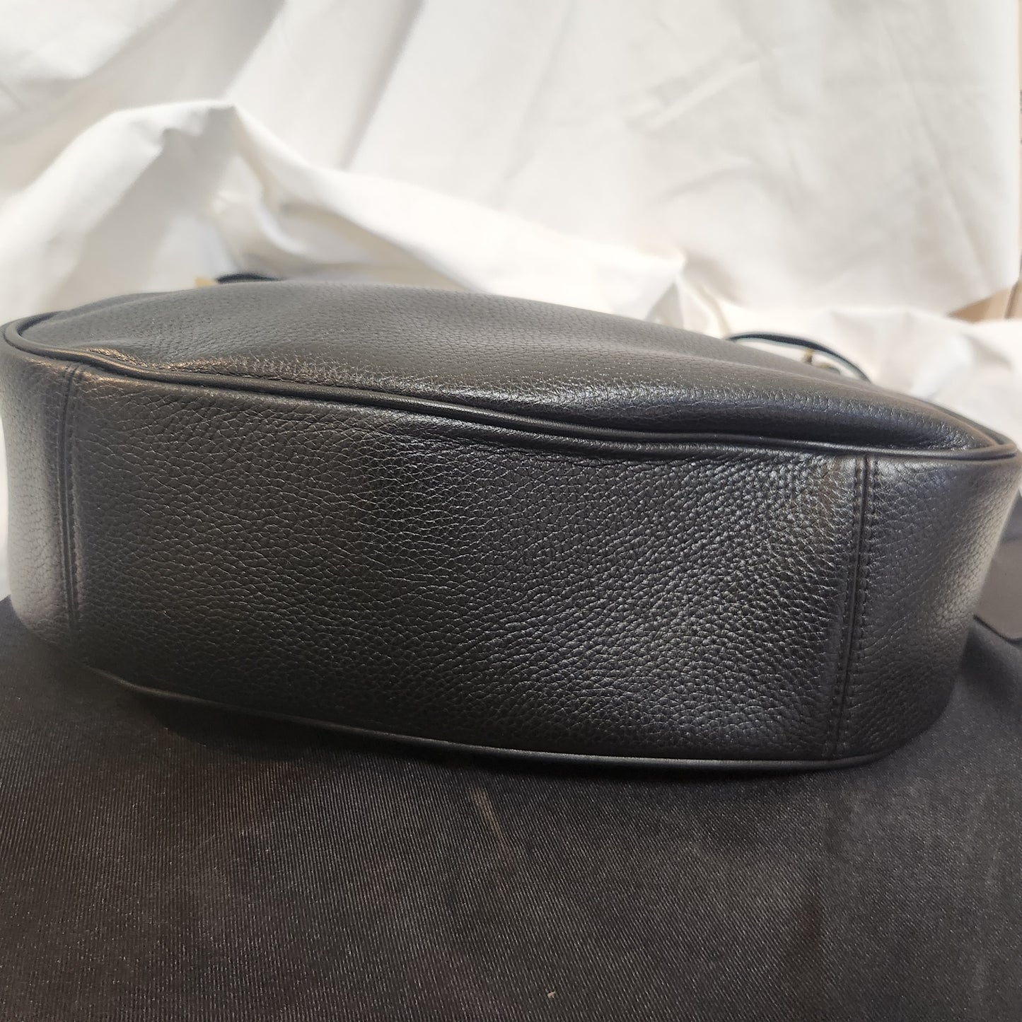 Pelle Bora Black Pebbled Leather Shoulder Bag | Gold Hardware | Dust Bag Included