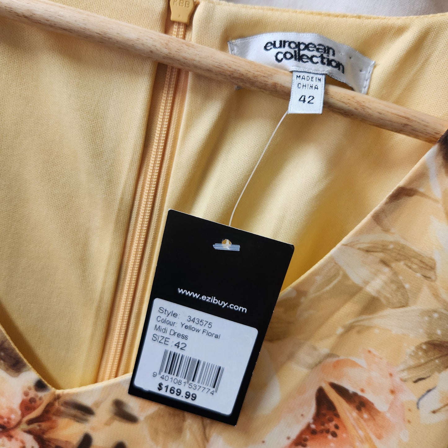 European Collection Yellow Floral Midi Dress Size 42 BNWT Sleeveless Lined Elegant
