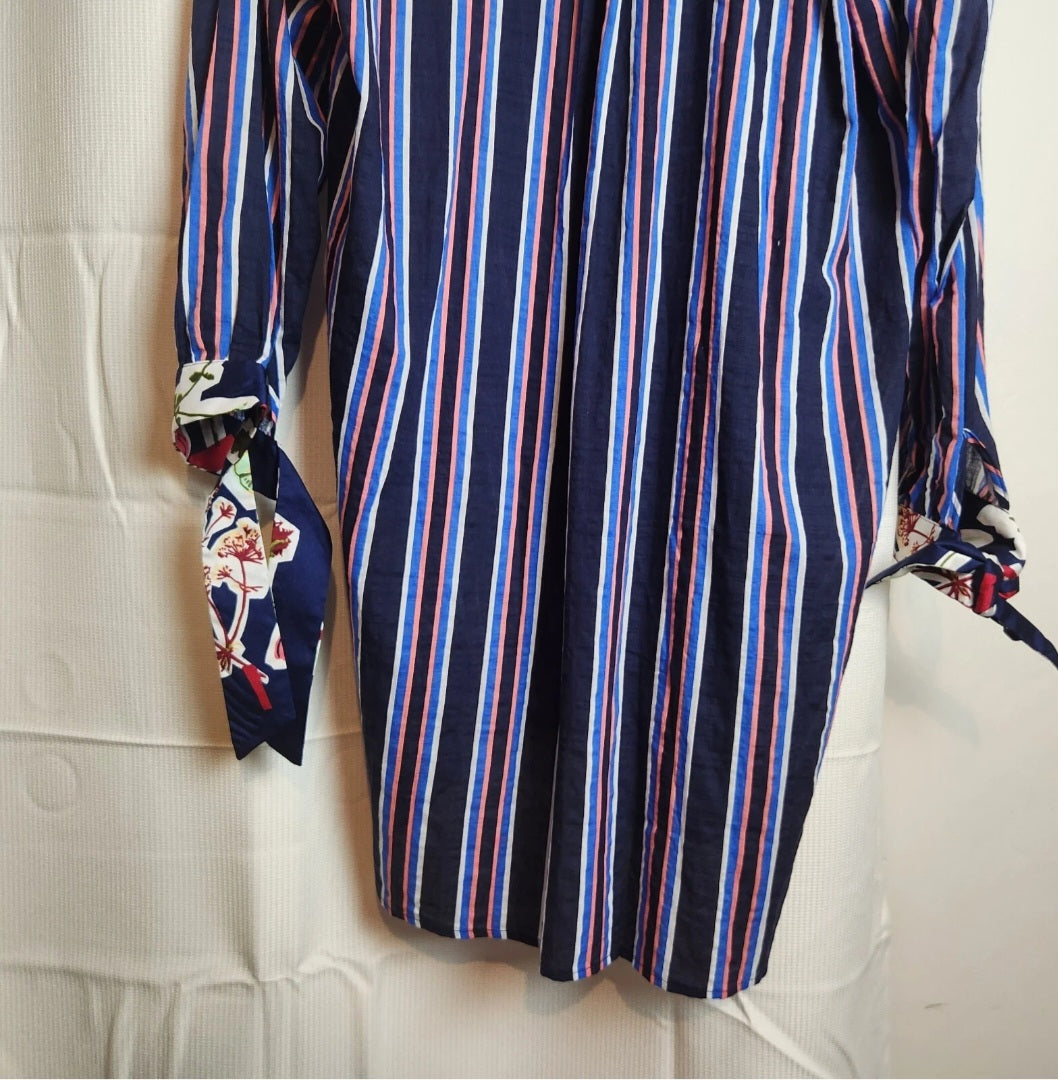LD+Co Melbourne Striped Shirt Dress XL Navy Floral Contrast BNWT