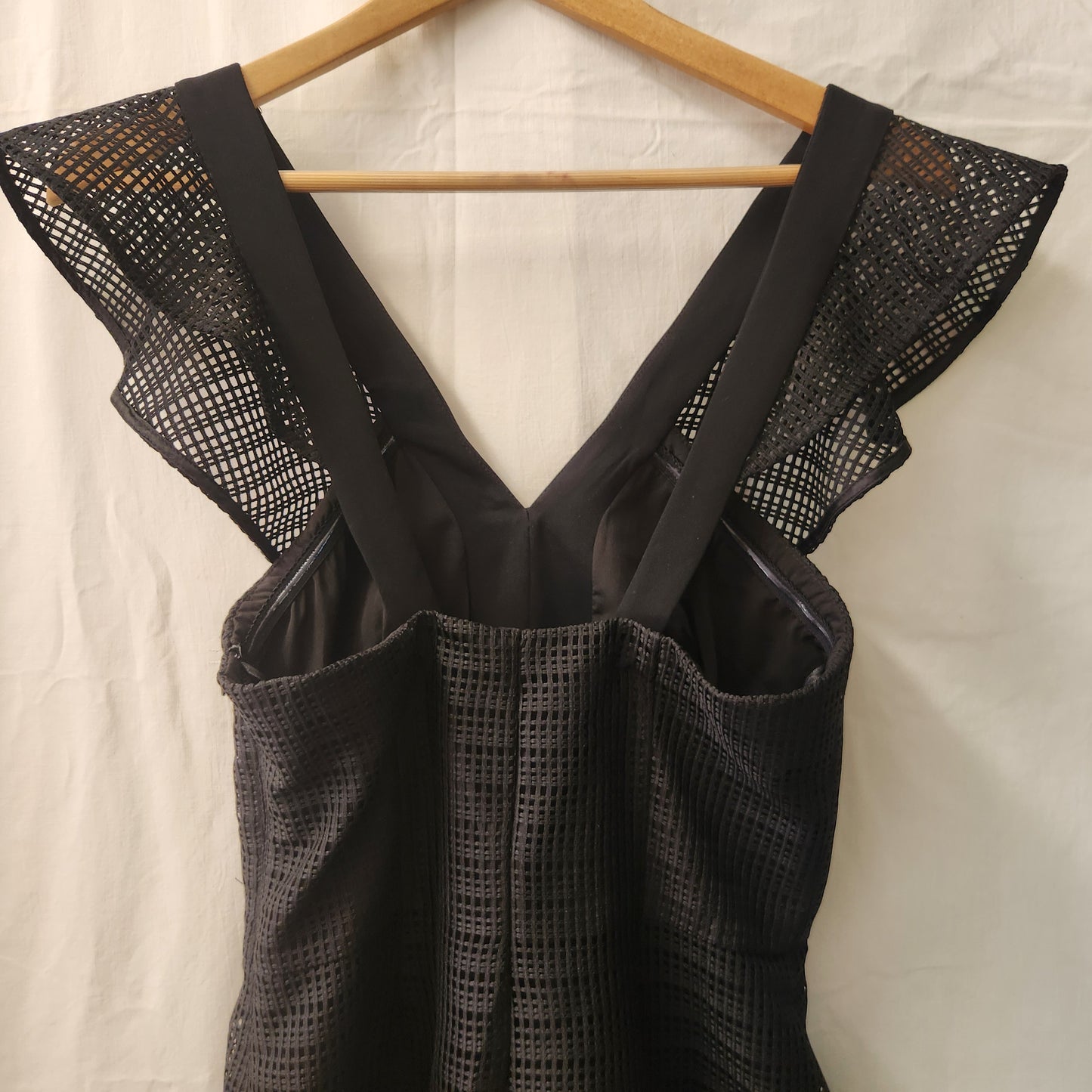 Veronika Maine Black Mesh Detail Dress | Made in Australia | Size 6