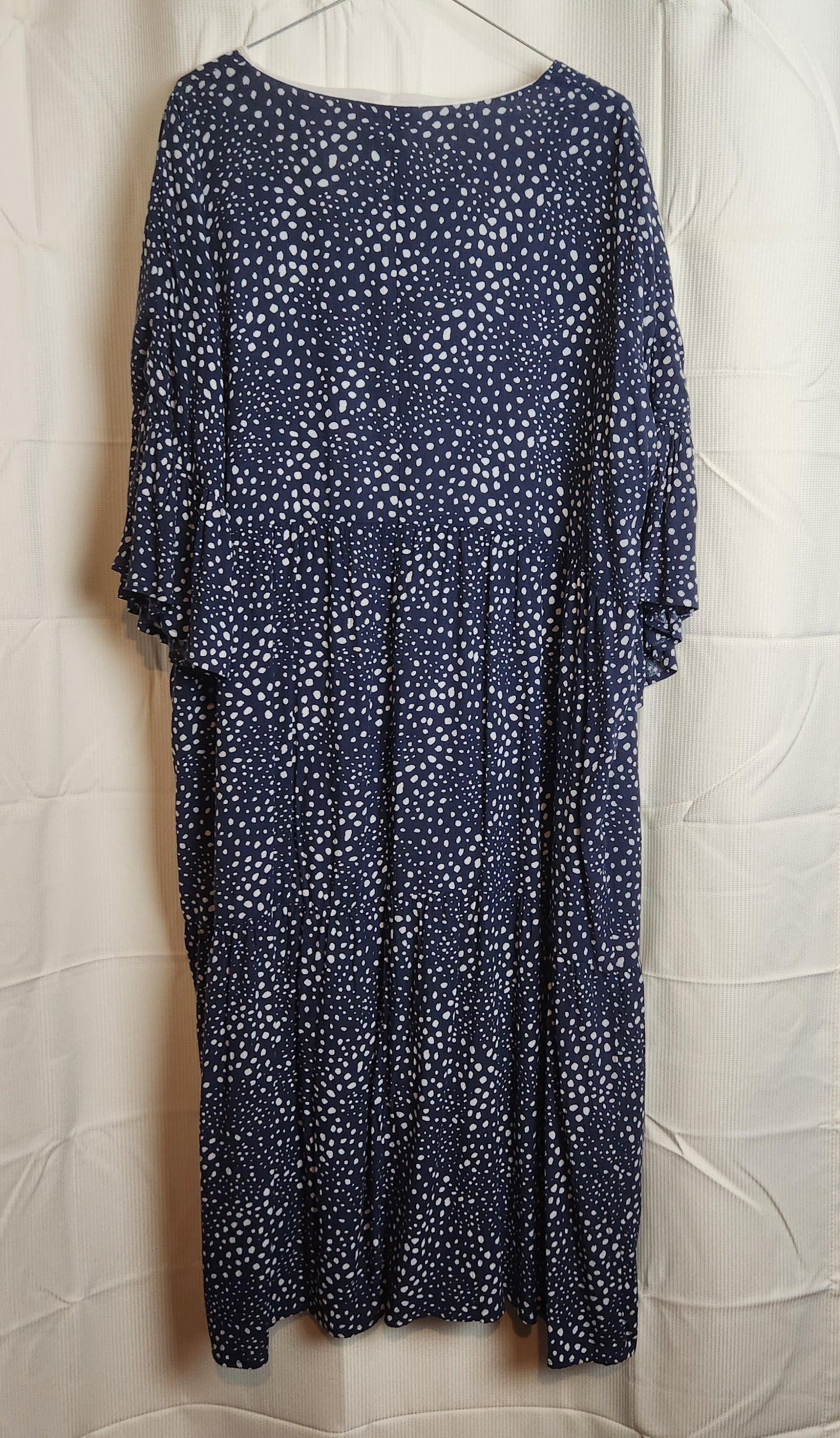 BNWT Paqoda Tuhu Dress Dusted Ink Blue White Spot Print Rayon Size 4