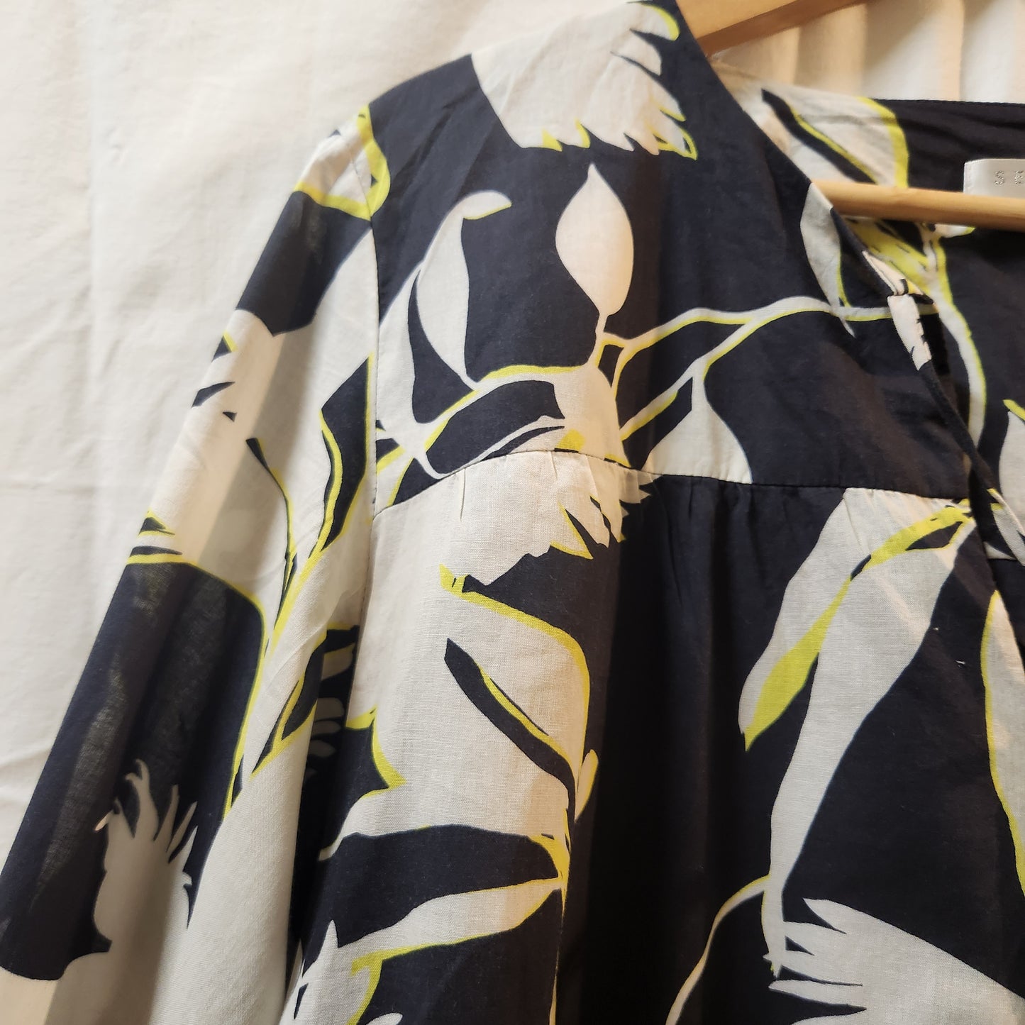 Seafolly Australia Bird Print Tiered Mini Dress Navy White Long Sleeve Size L