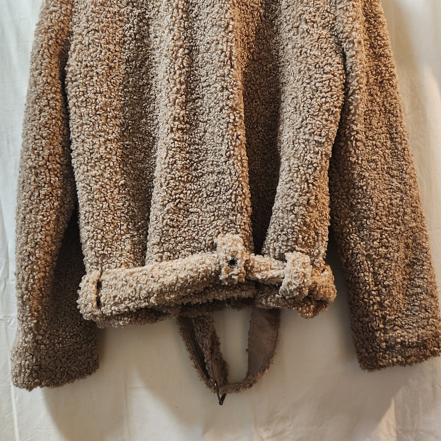 D-Luxe Basics Teddy Biker Jacket Large Beige Sherpa Faux Shearling Moto Jacket
