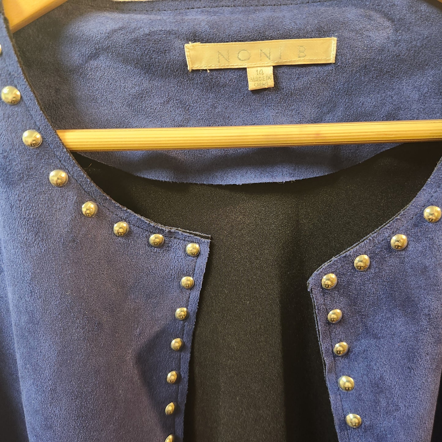 Noni B Royal Blue Faux Suede Studded Open Front Jacket Size 14 Women's