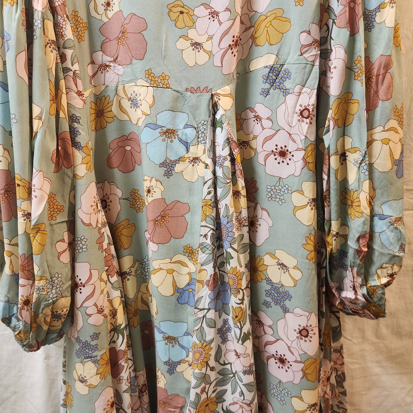 Bohemian Traders Floral Balloon Sleeve Maxi Dress Size M/L NWT