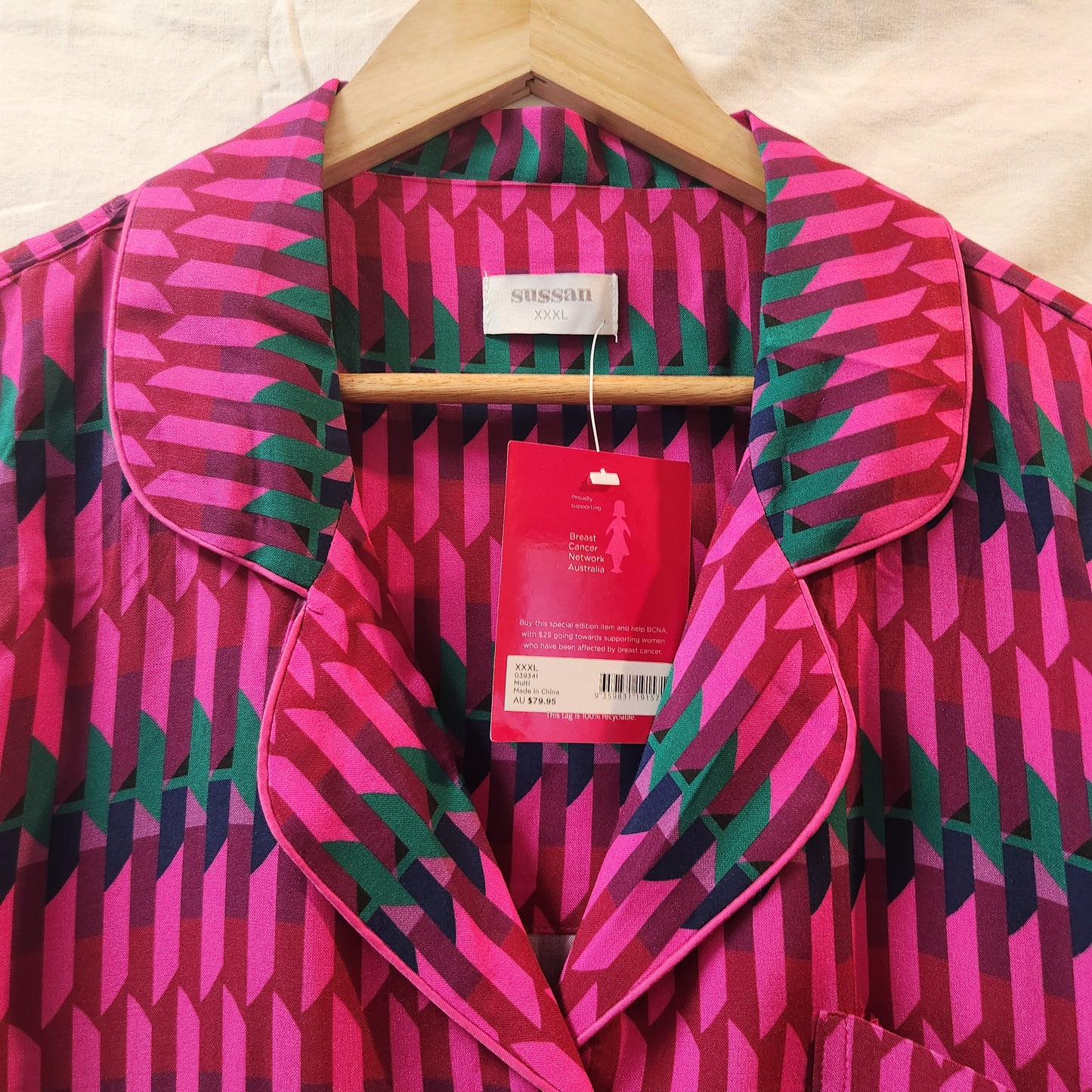 BNWT Sussan Pink Geometric Viscose Pyjama Set | BCNA Edition | XXXL