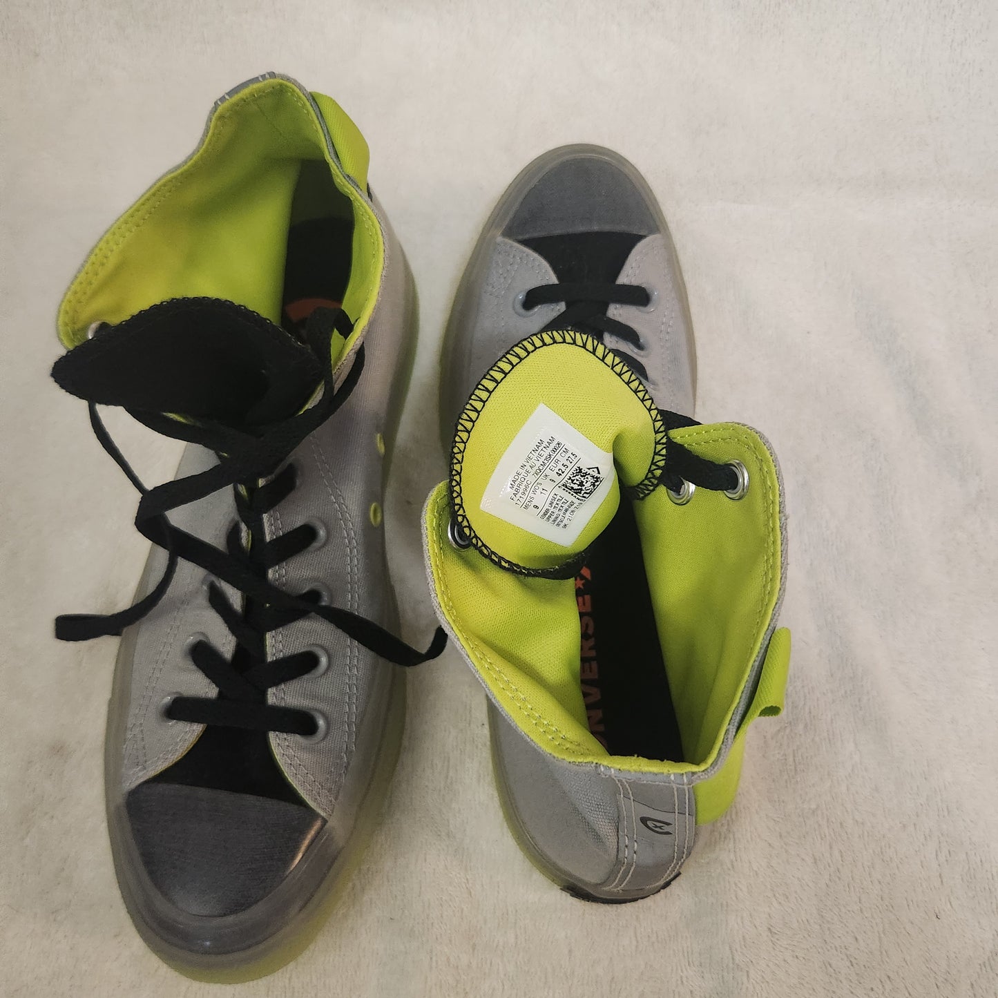 Converse Chuck Taylor All Star High Top Sneakers Grey Volt Neon Yellow US 9 EU 43