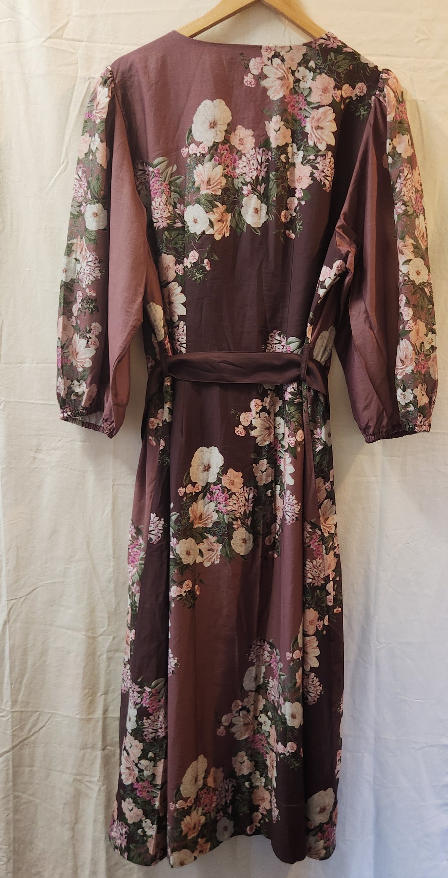 Portmans Floral Maxi Dress | Mauve Button Front Belted | Size 18