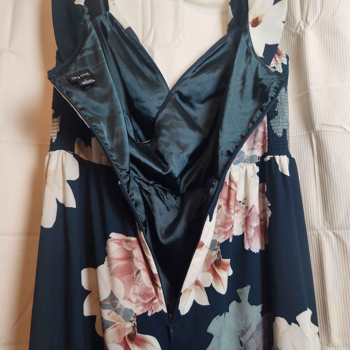 City Chic Navy Floral Draped Midi Dress – Size S