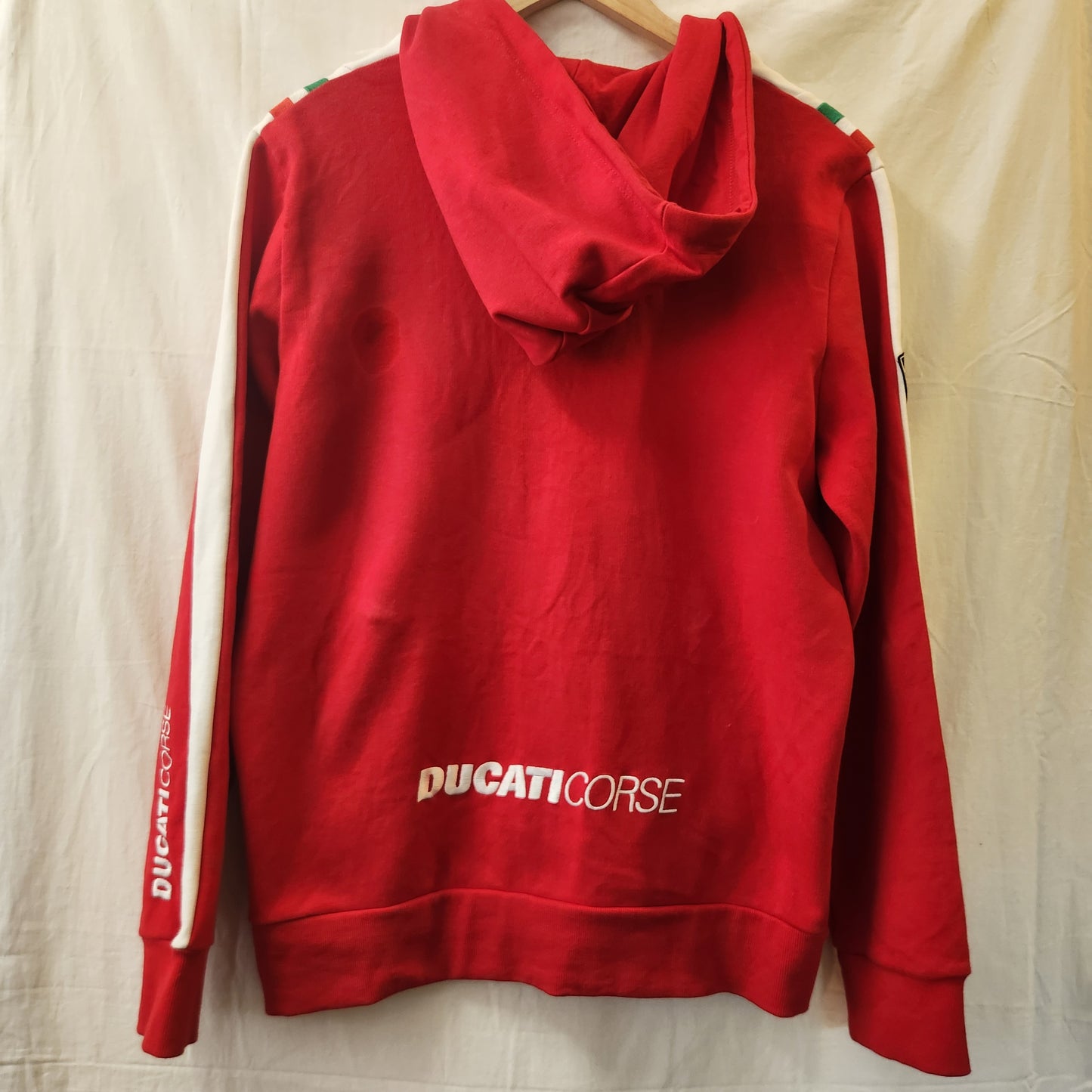 Ducati Corse Full Zip Hoodie Red Italian Stripe Logo Jacket | Medium