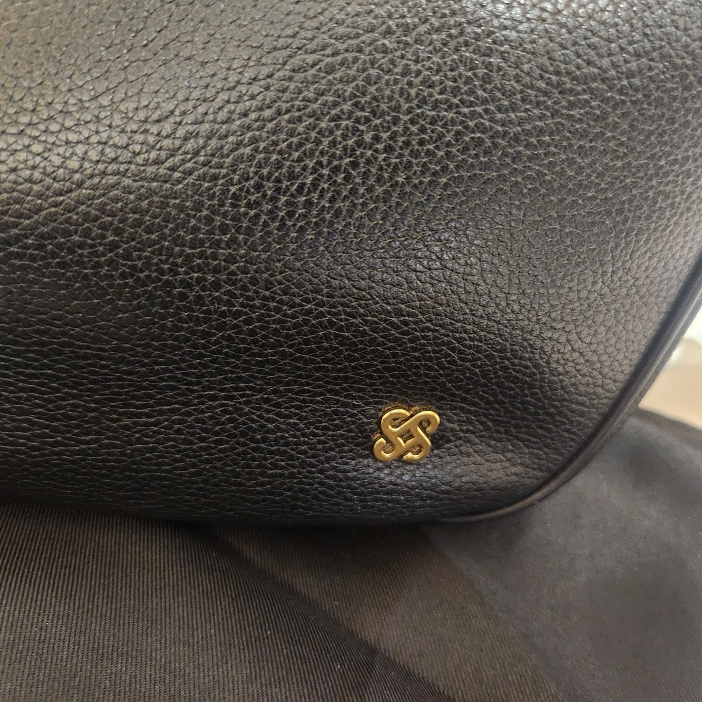 Pelle Bora Black Pebbled Leather Shoulder Bag | Gold Hardware | Dust Bag Included