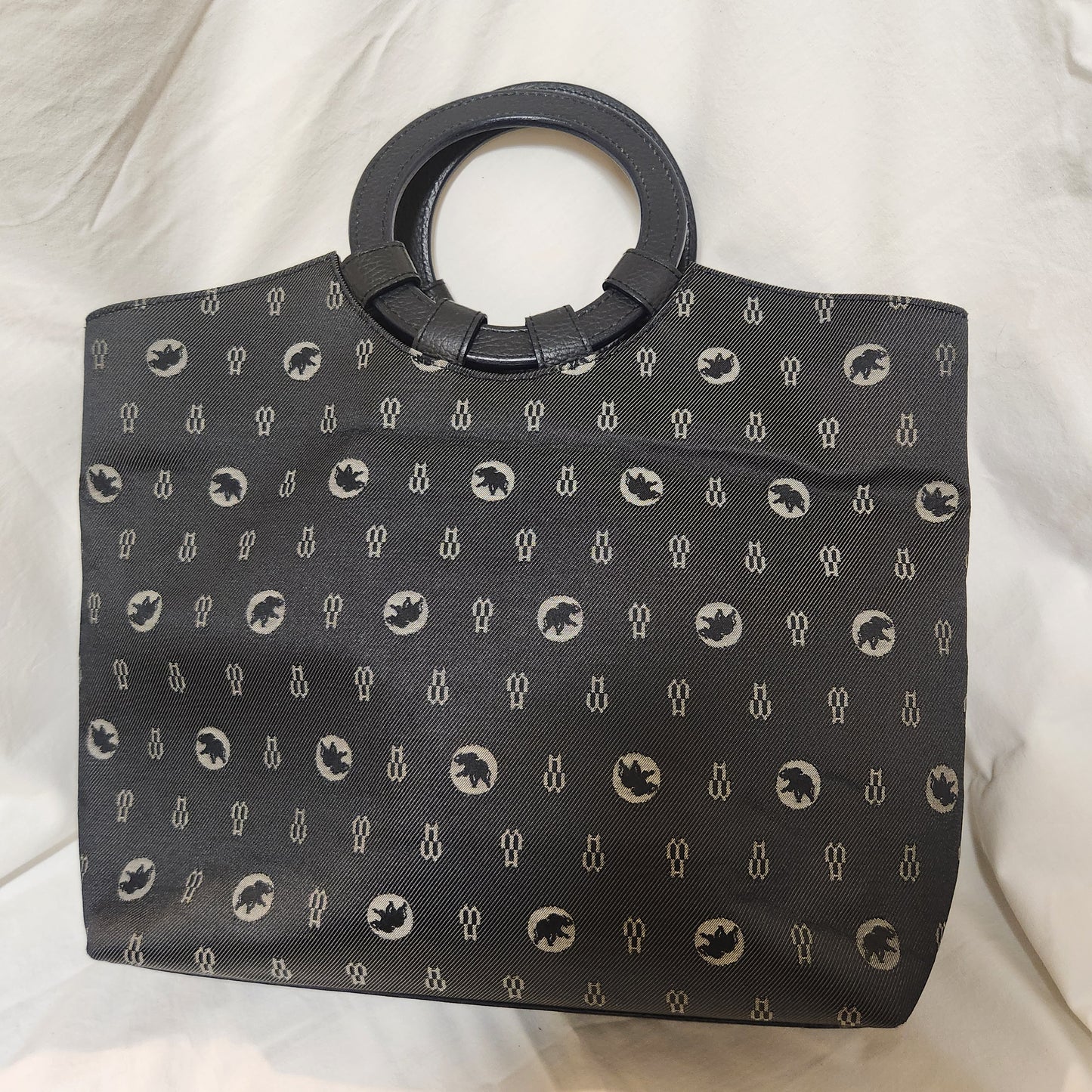 Hunting World New York Grey Jacquard Tote Bag Leather Round Handle Designer Handbag
