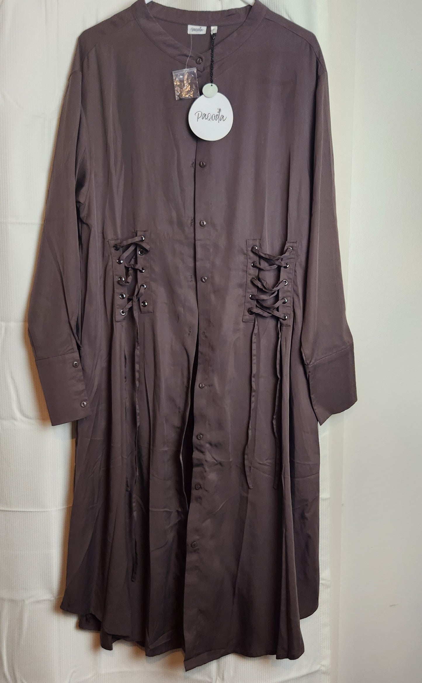 BNWT Paqoda Muyu Dress Slate Size 2 | 100% TENCEL Midi Shirt Dress