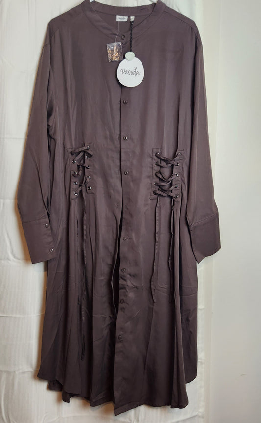 BNWT Paqoda Muyu Dress Slate Size 2 | 100% TENCEL Midi Shirt Dress