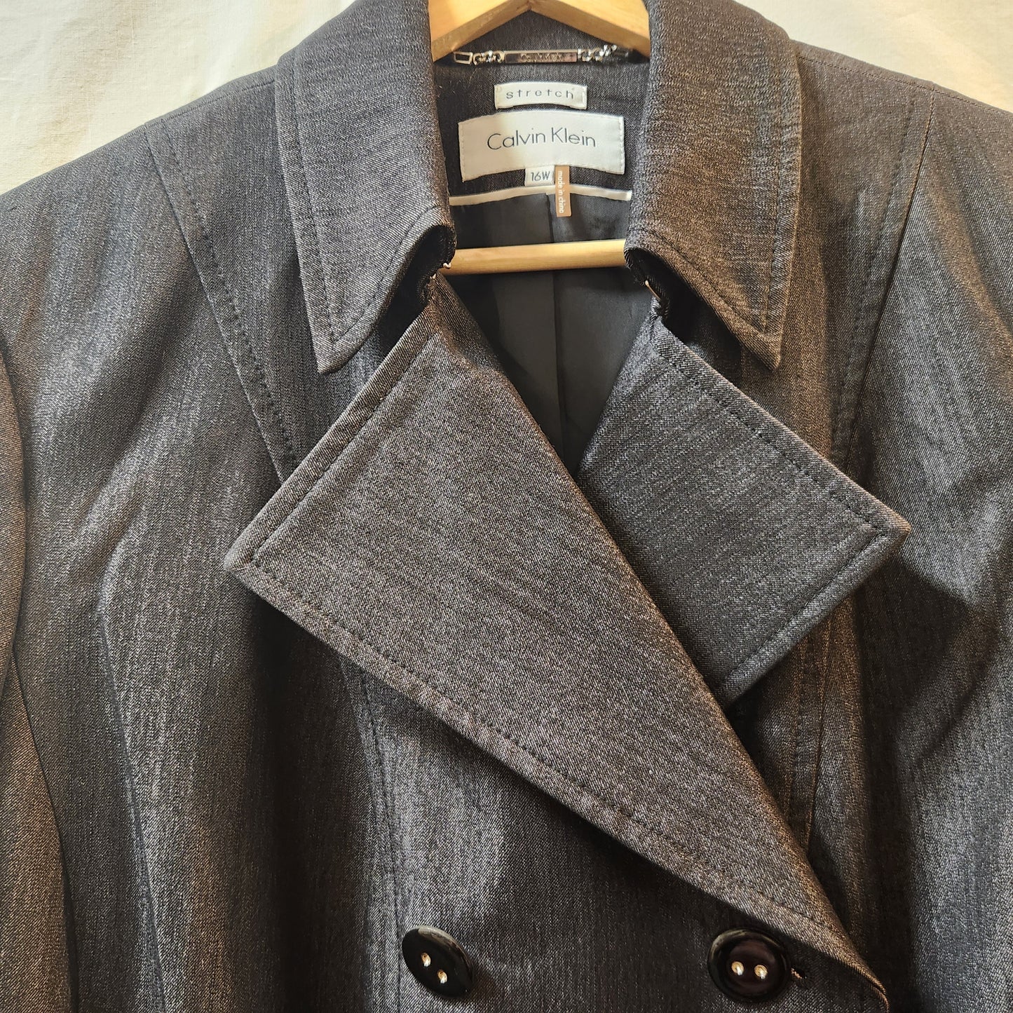 Calvin Klein Stretch Charcoal Double Breasted Blazer Women's Size 16W Tailored Jacket