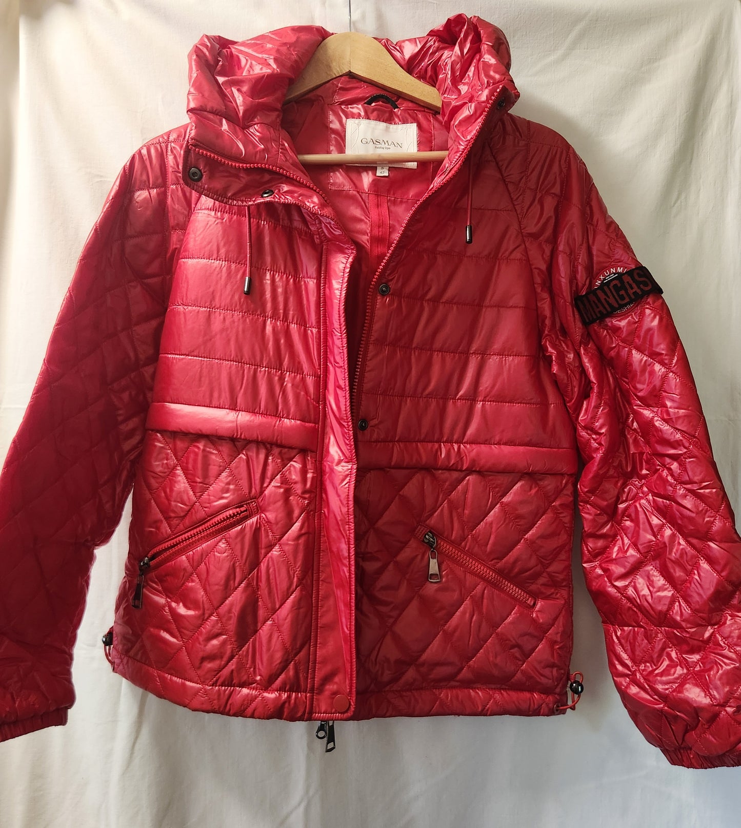Gasman Women's Red Lightweight Quilted Puffer Jacket Hooded Size Small
