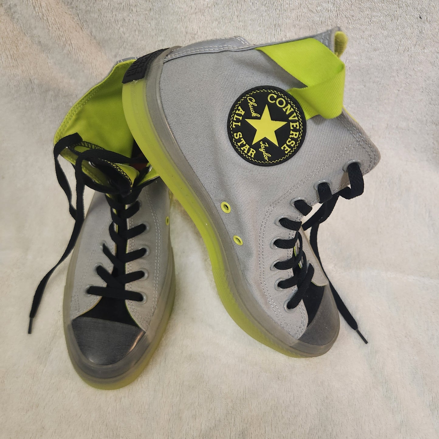 Converse Chuck Taylor All Star High Top Sneakers Grey Volt Neon Yellow US 9 EU 43