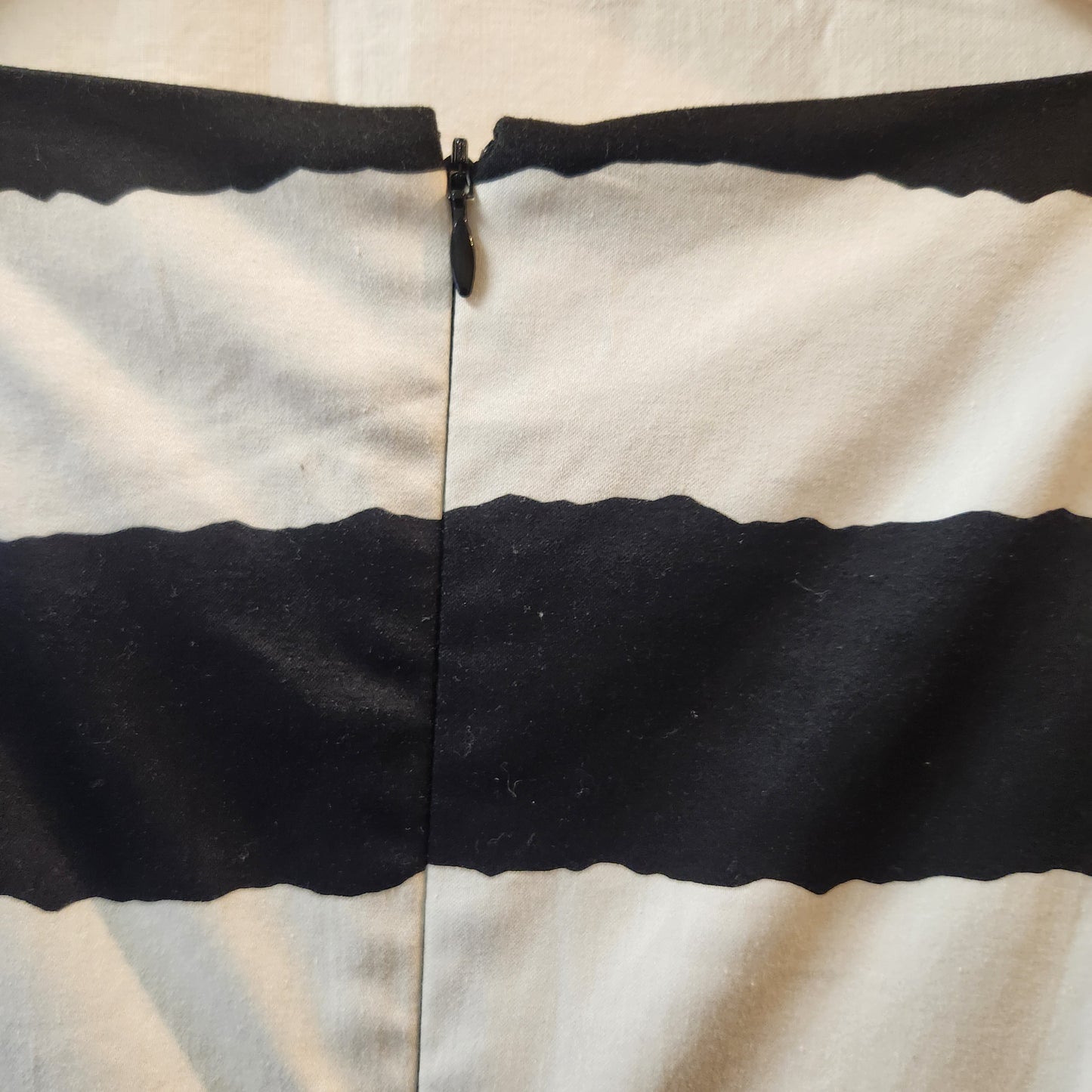 Jacqui E Black & White Striped Fit & Flare Dress | Lace Trim | Size 16