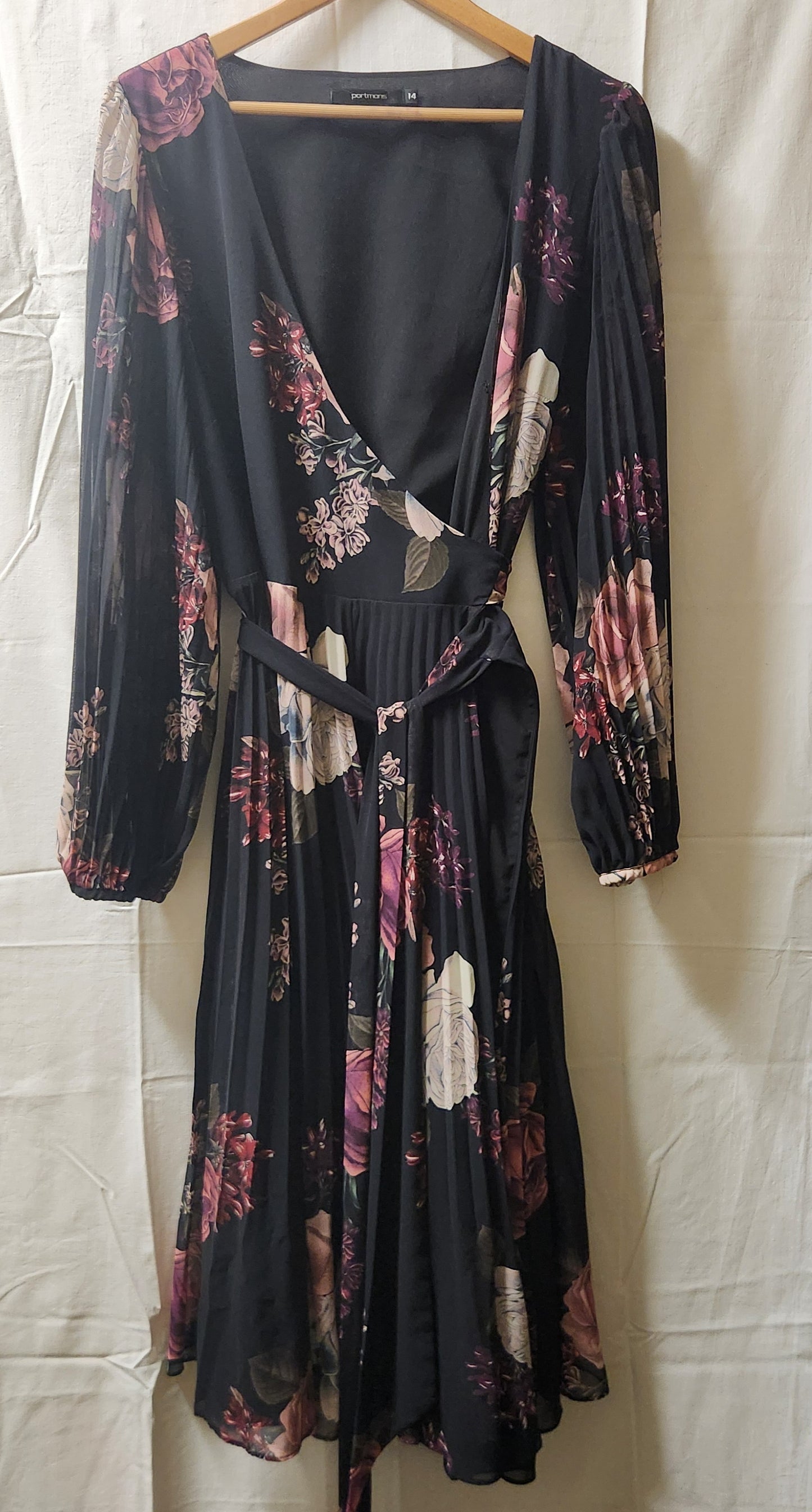 Portmans Floral Pleated Wrap Dress – Size 14