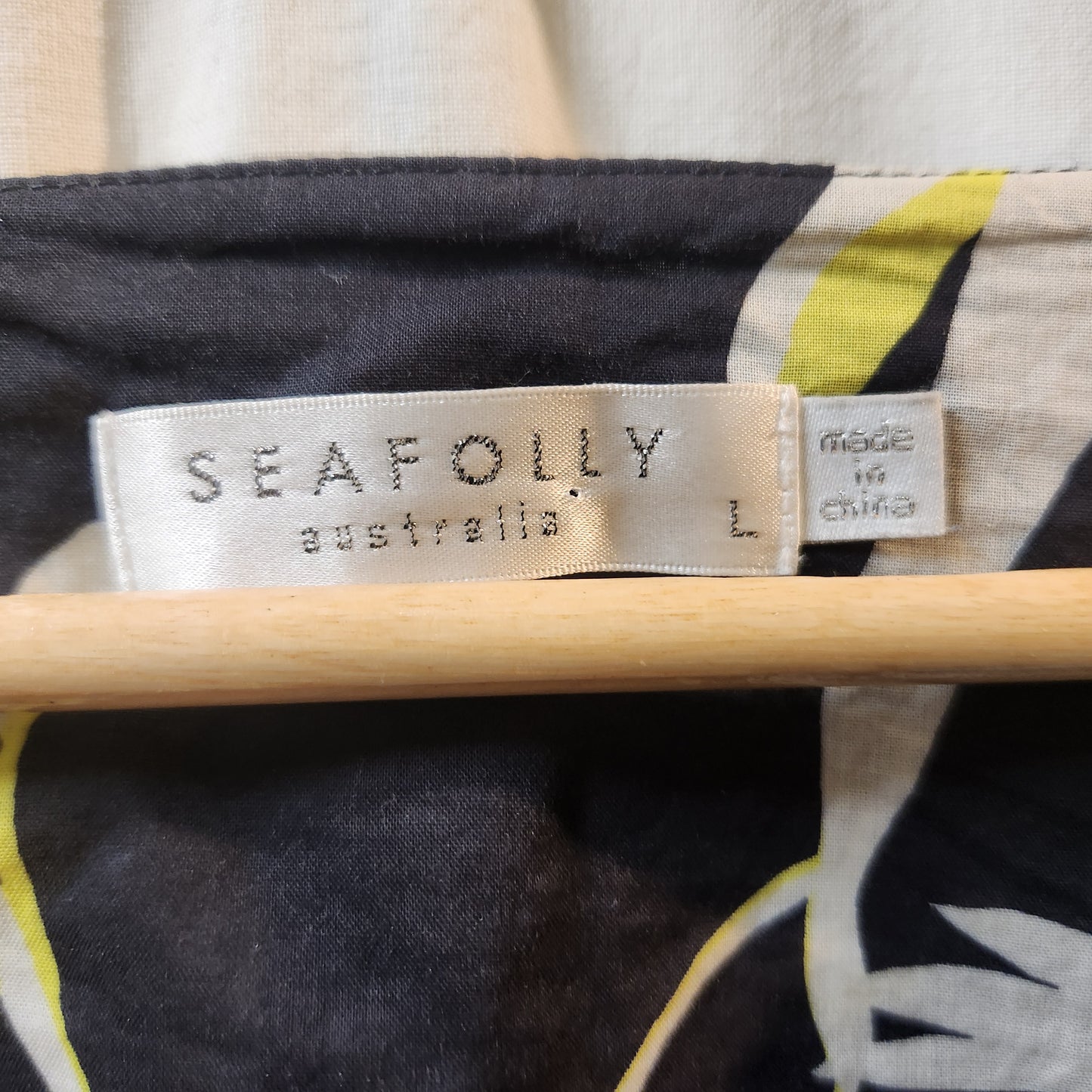 Seafolly Australia Bird Print Tiered Mini Dress Navy White Long Sleeve Size L