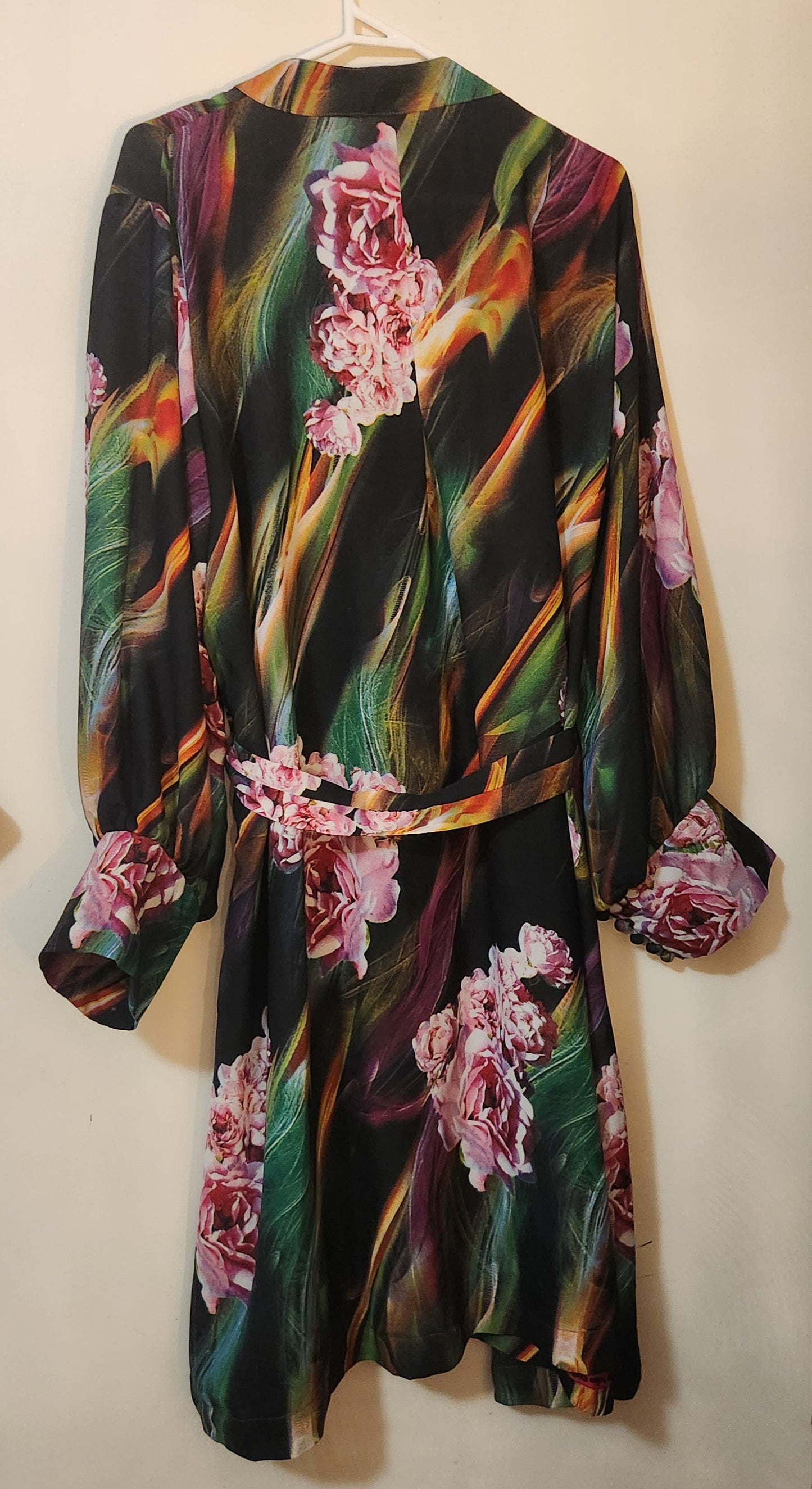 Tatiana Jewel Victorian Inspired Floral Midi Dress Black Pink Green Long Sleeve Belted
