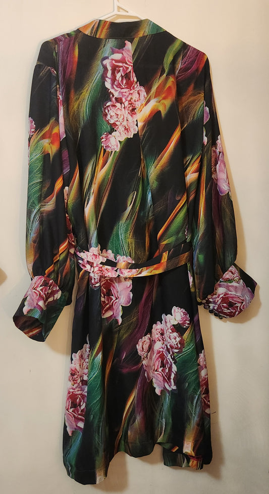 Tatiana Jewel Victorian Inspired Floral Midi Dress Black Pink Green Long Sleeve Belted