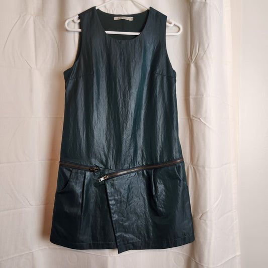 E.Style Sleeveless Faux Leather Look Zip Pocket Dress | Dark Teal | Size 22