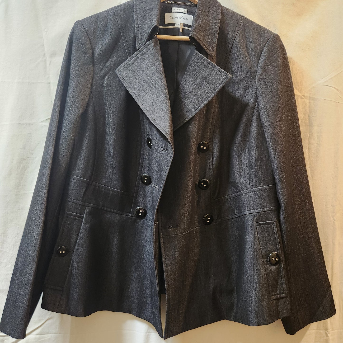 Calvin Klein Stretch Charcoal Double Breasted Blazer Women's Size 16W Tailored Jacket