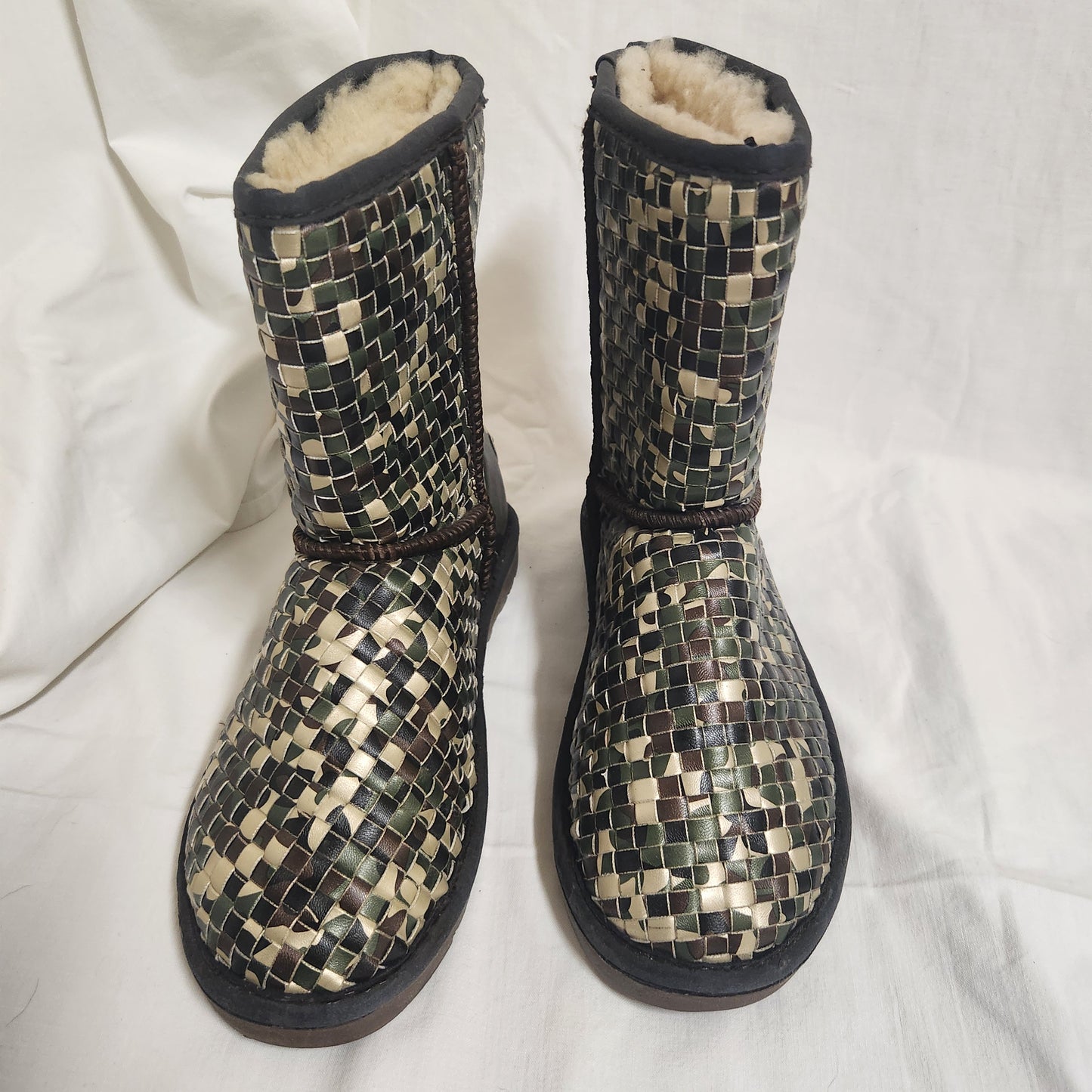 UGG Royal Woven Camouflage Sheepskin Boots – Mid Calf Winter Boots – Unisex