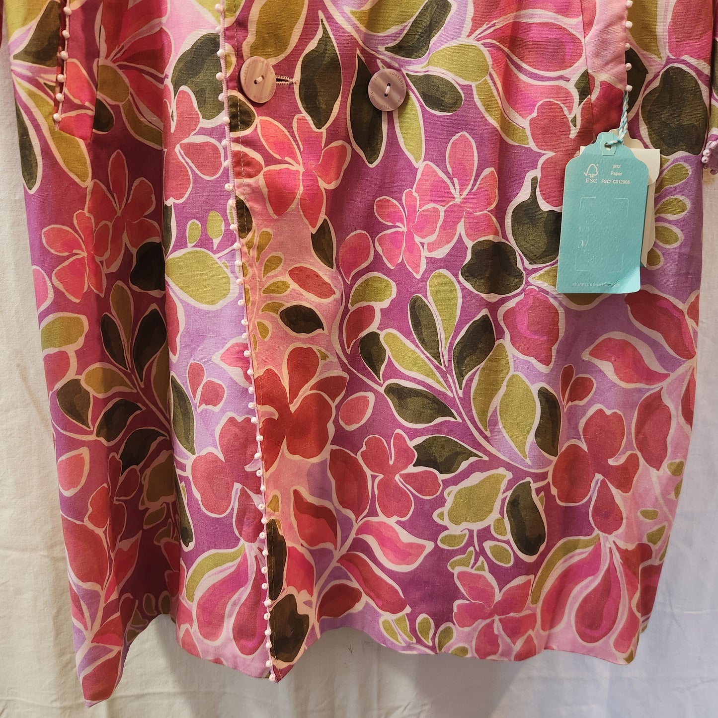 Blue Illusion Reversible Floral Linen Blend Coat Jacket Pink | Size L | BNWT