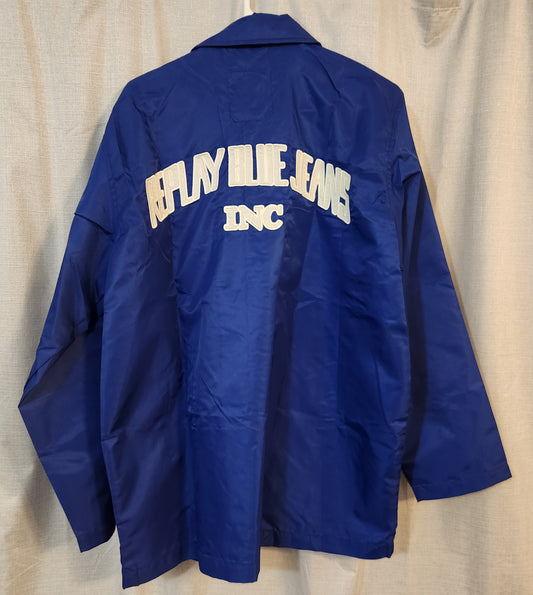Replay Blue Jeans Inc Coach Jacket Blue Embroidered Logo Snap Front Size M Vintage Style