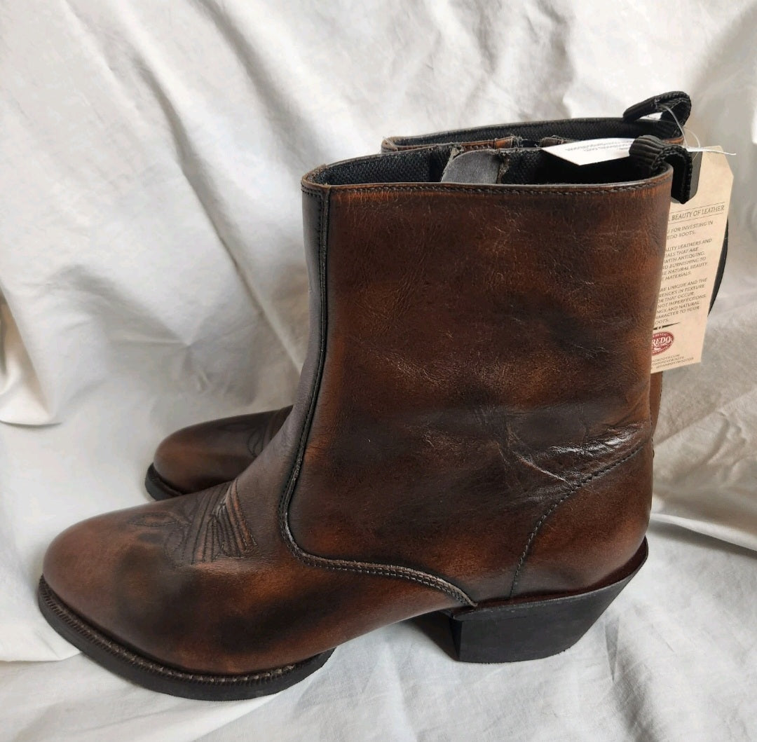 Laredo Men's Leather Western Ankle Boots Tan Brown Side Zip US 9D BNIB