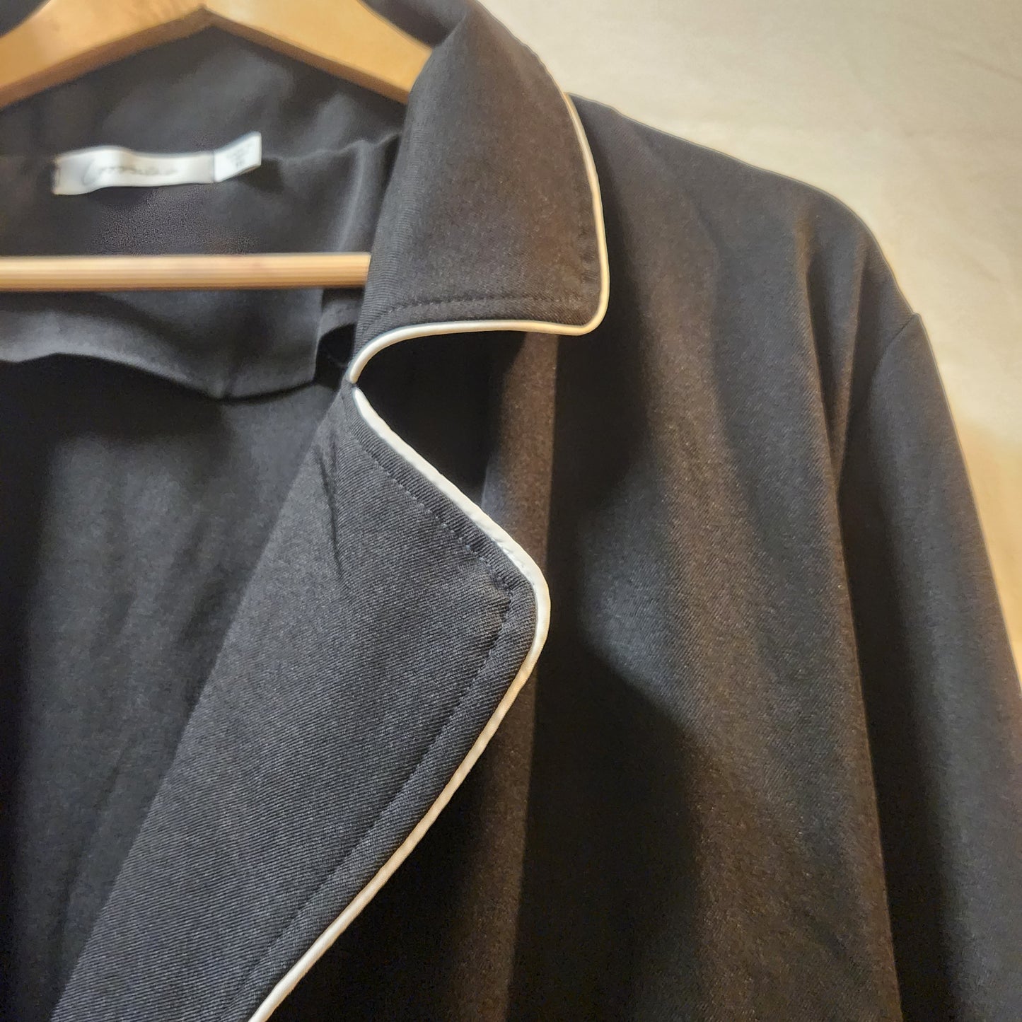 Lorraine Black Longline Trench Coat Size 16 | White Contrast Trim | Belted Lightweight Jacket