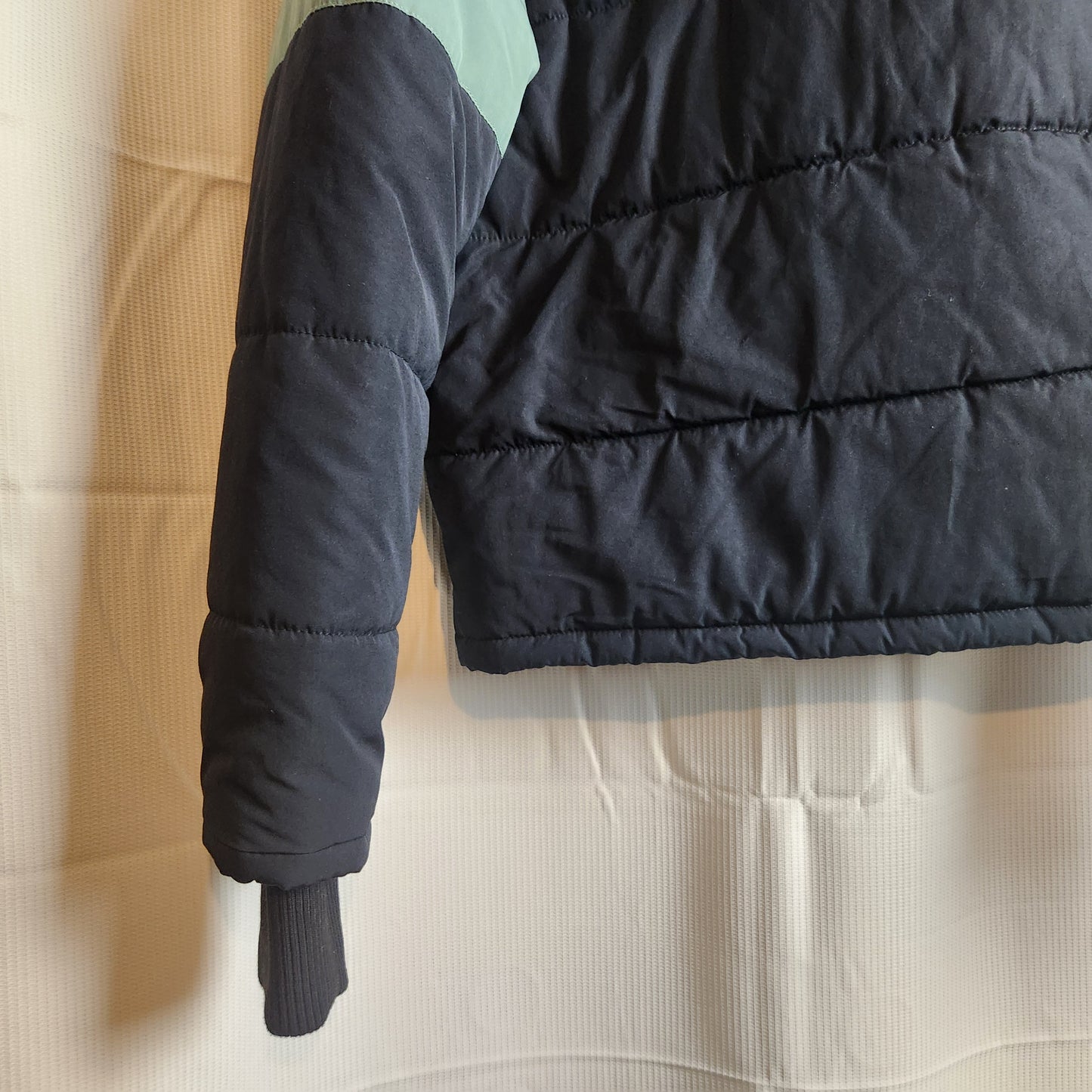 All About Eve Phoenix Panel Puffer Jacket BNWT Black Sage & White Hooded Size 1
