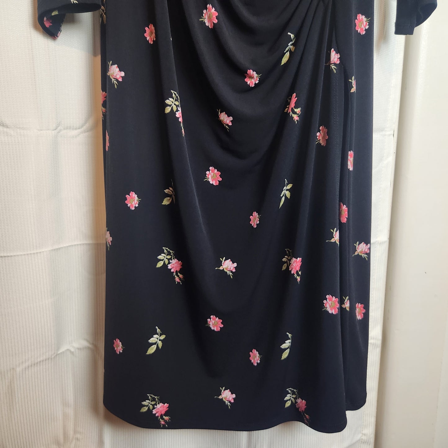 Laura Ashley Black Floral Ruched Wrap Midi Dress | UK 16