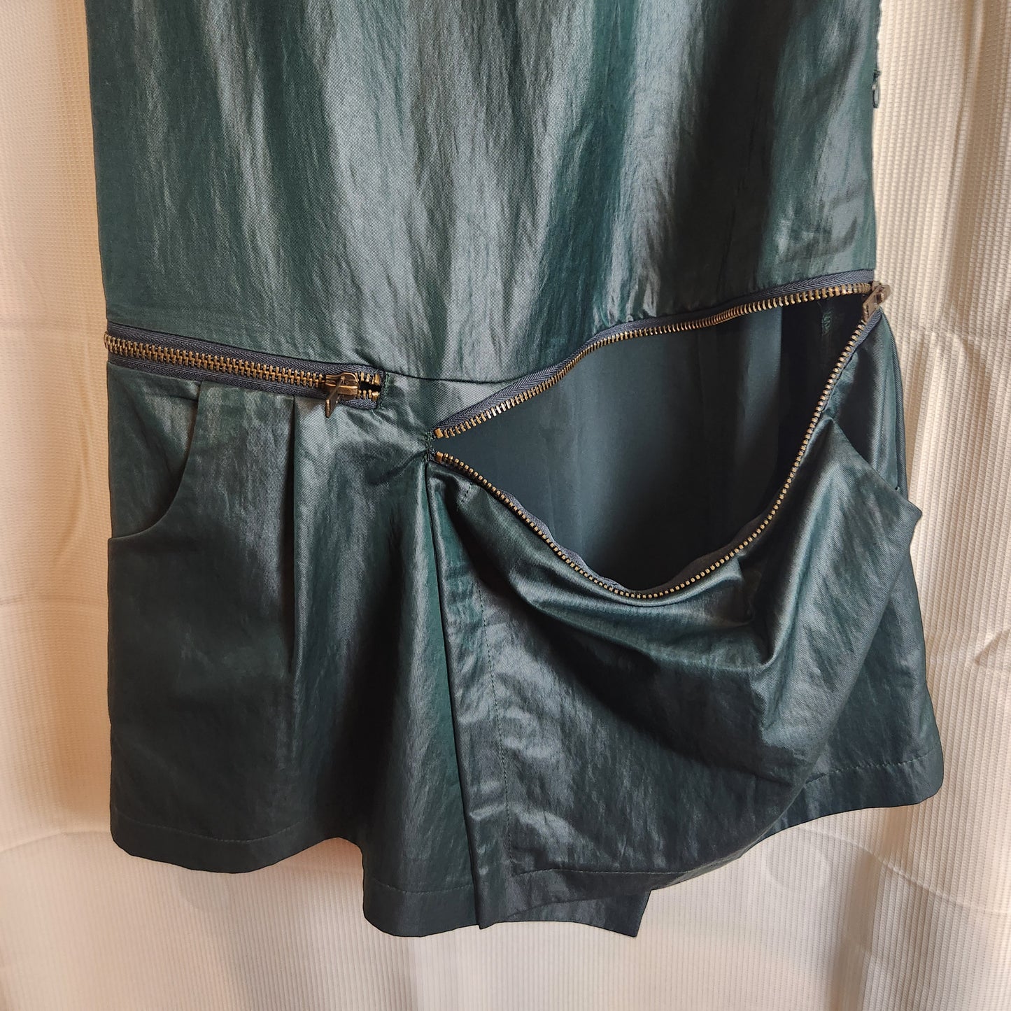 E.Style Sleeveless Faux Leather Look Zip Pocket Dress | Dark Teal | Size 22