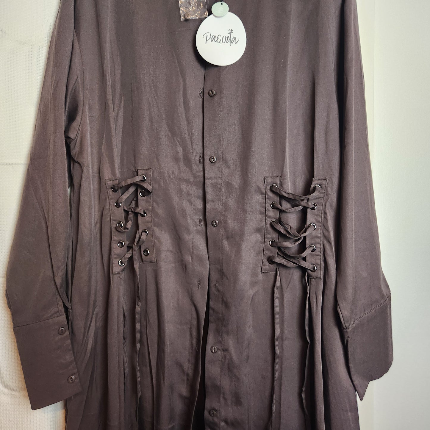 BNWT Paqoda Muyu Dress Slate Size 2 | 100% TENCEL Midi Shirt Dress