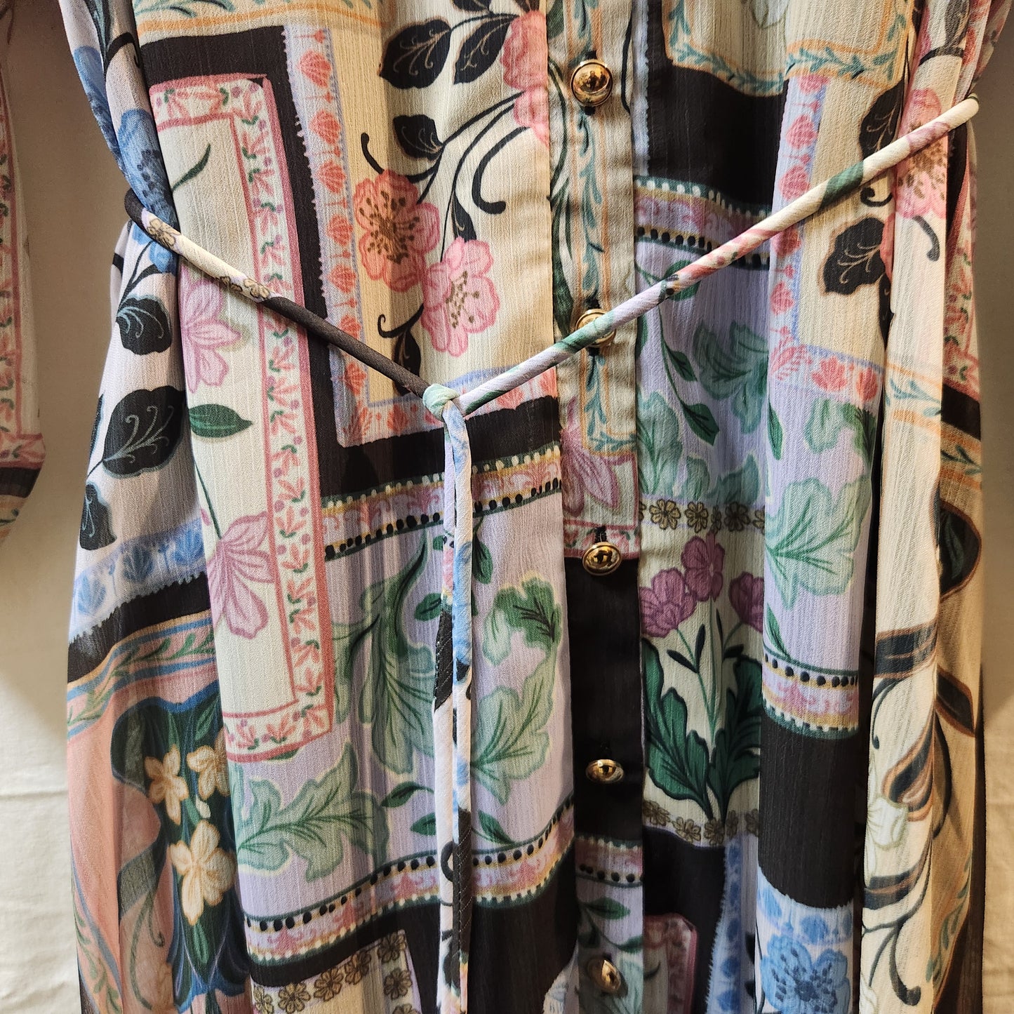 Portmans Floral Patchwork Midi Dress – Size 12 | Sheer Sleeves | Lined
