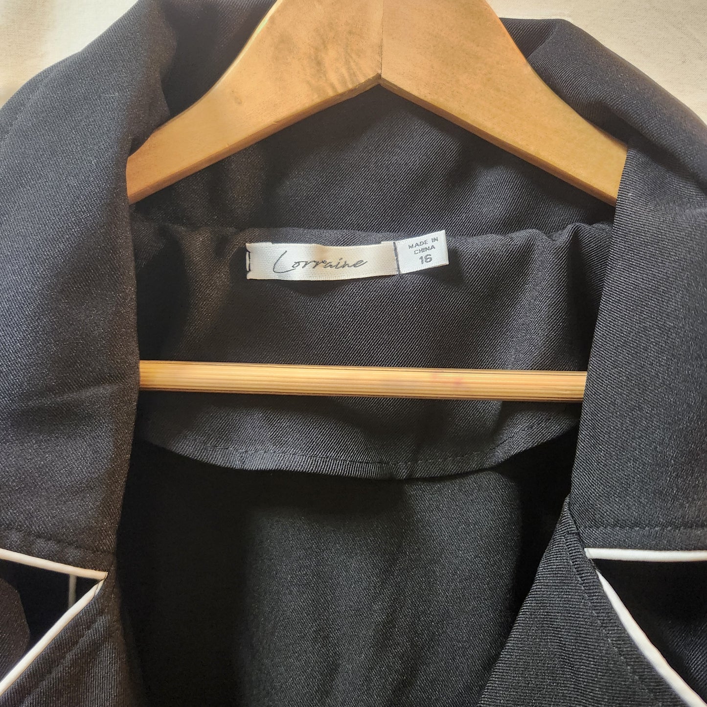 Lorraine Black Longline Trench Coat Size 16 | White Contrast Trim | Belted Lightweight Jacket