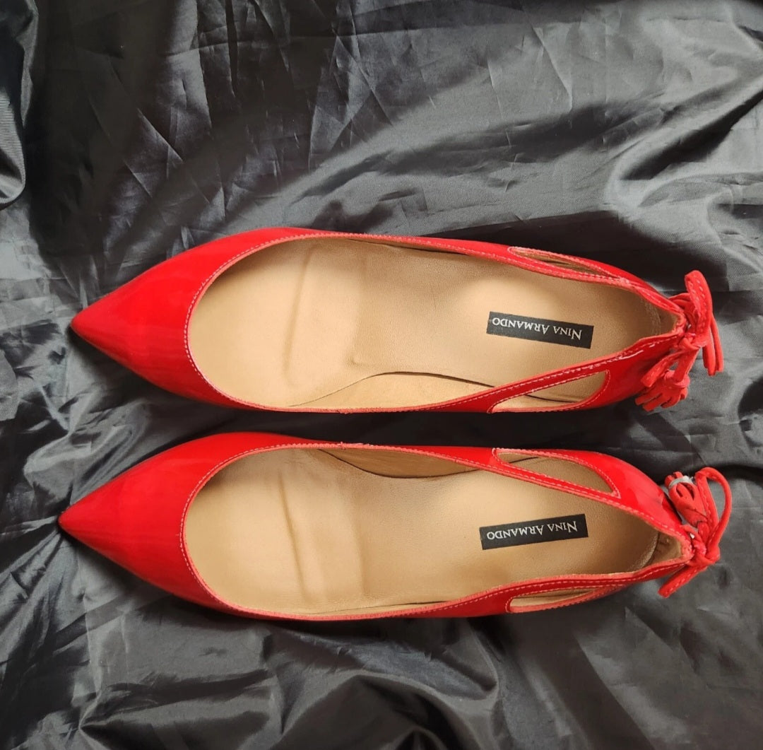 Nina Armando Red Patent Leather Tassel Pointed Toe Ballet Flats – EU 40 / AU 9.5