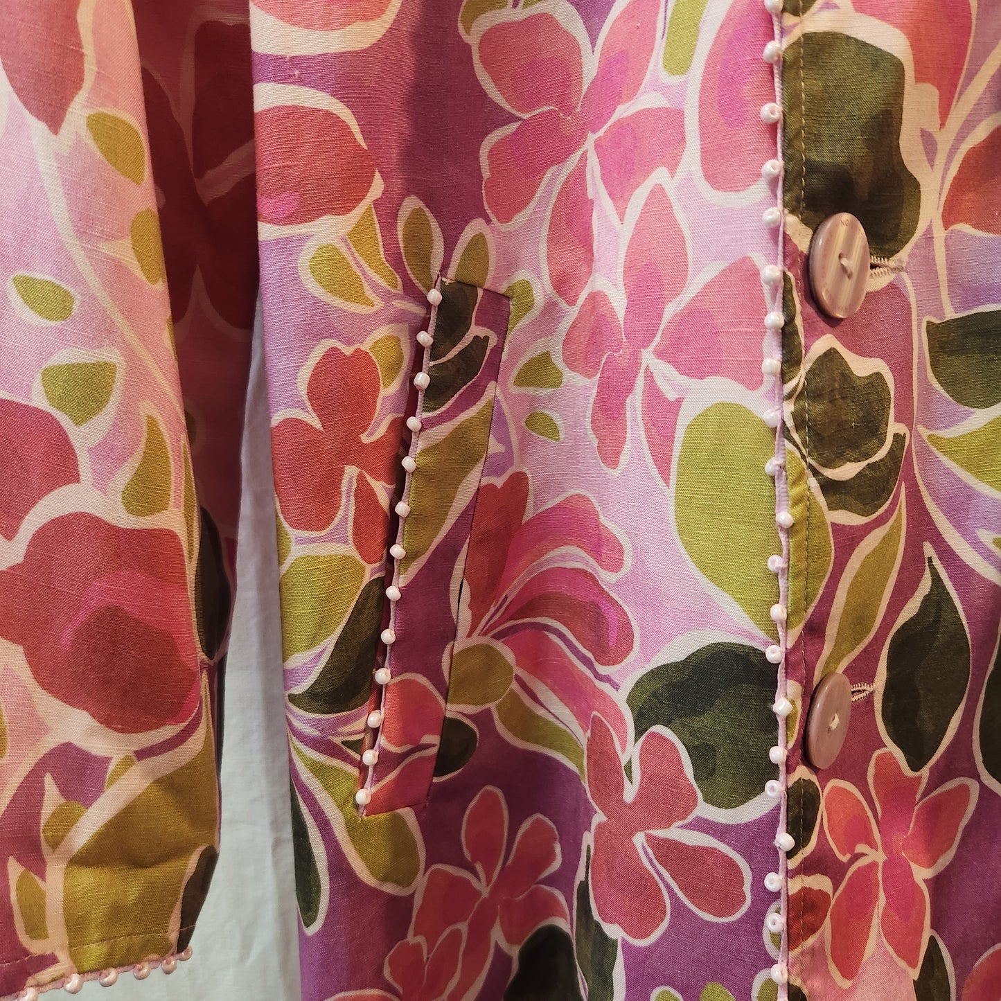 Blue Illusion Reversible Floral Linen Blend Coat Jacket Pink | Size L | BNWT