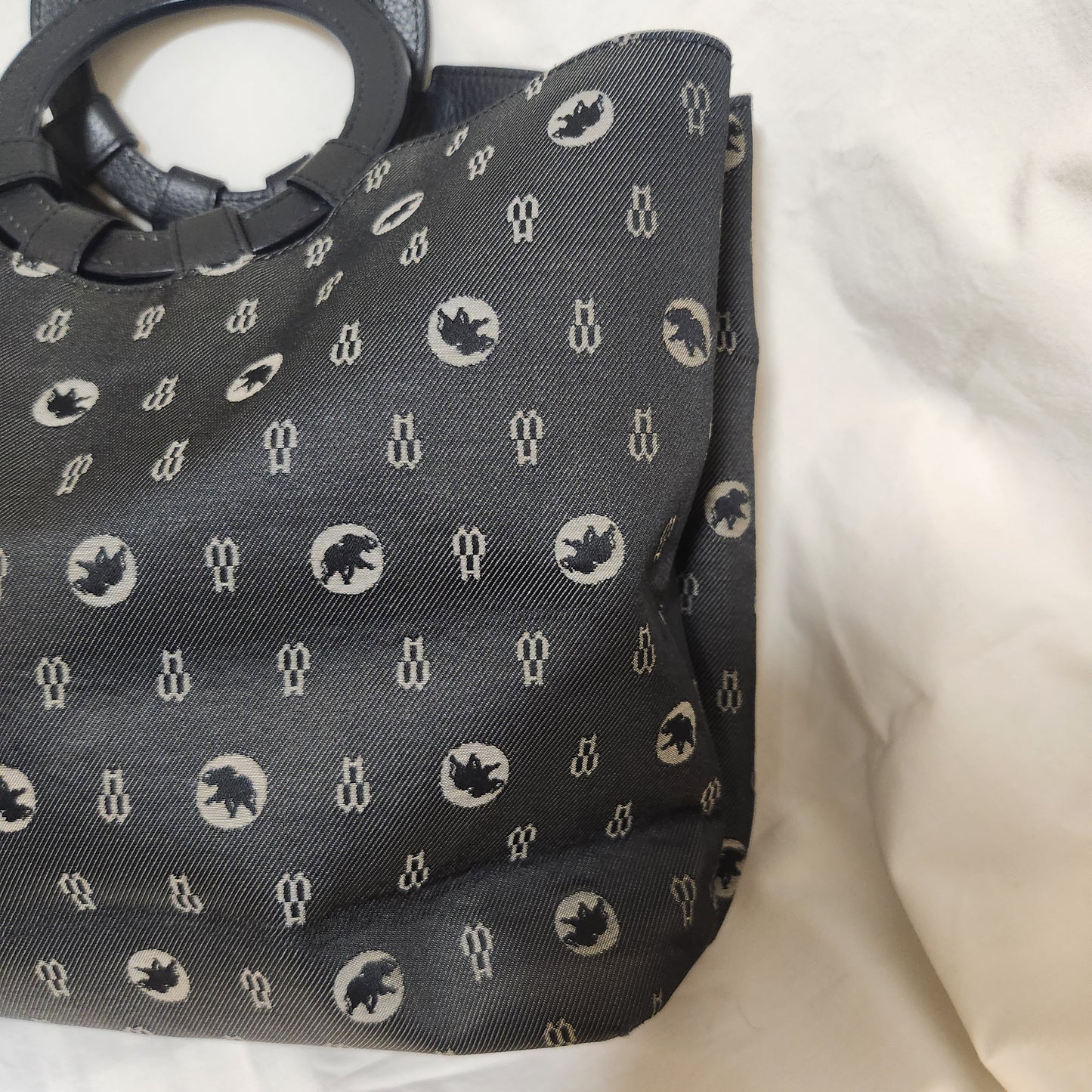 Hunting World New York Grey Jacquard Tote Bag Leather Round Handle Designer Handbag