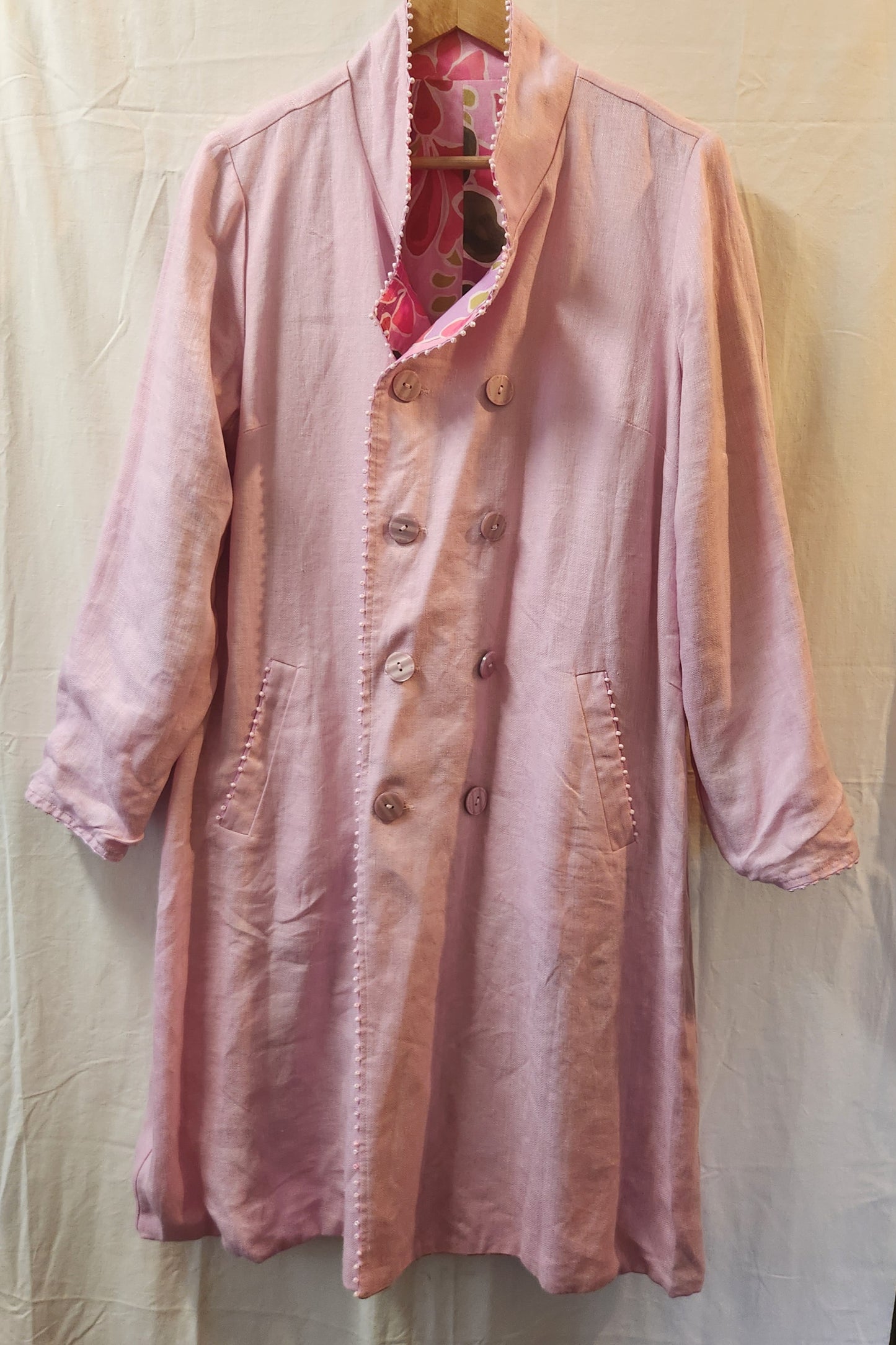 Blue Illusion Reversible Floral Linen Blend Coat Jacket Pink | Size L | BNWT