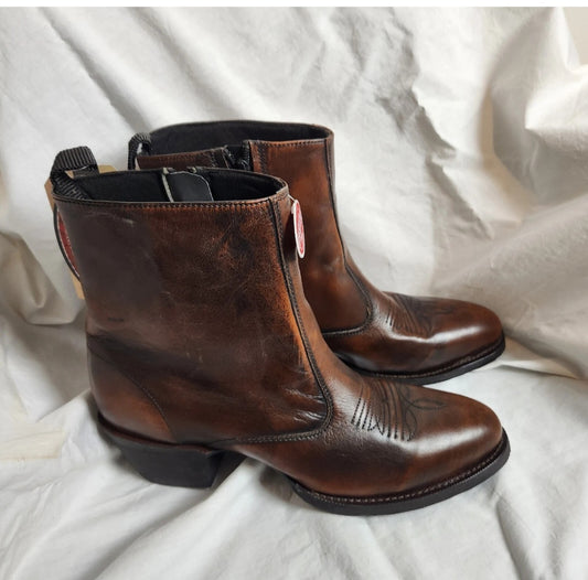 Laredo Men's Leather Western Ankle Boots Tan Brown Side Zip US 9D BNIB