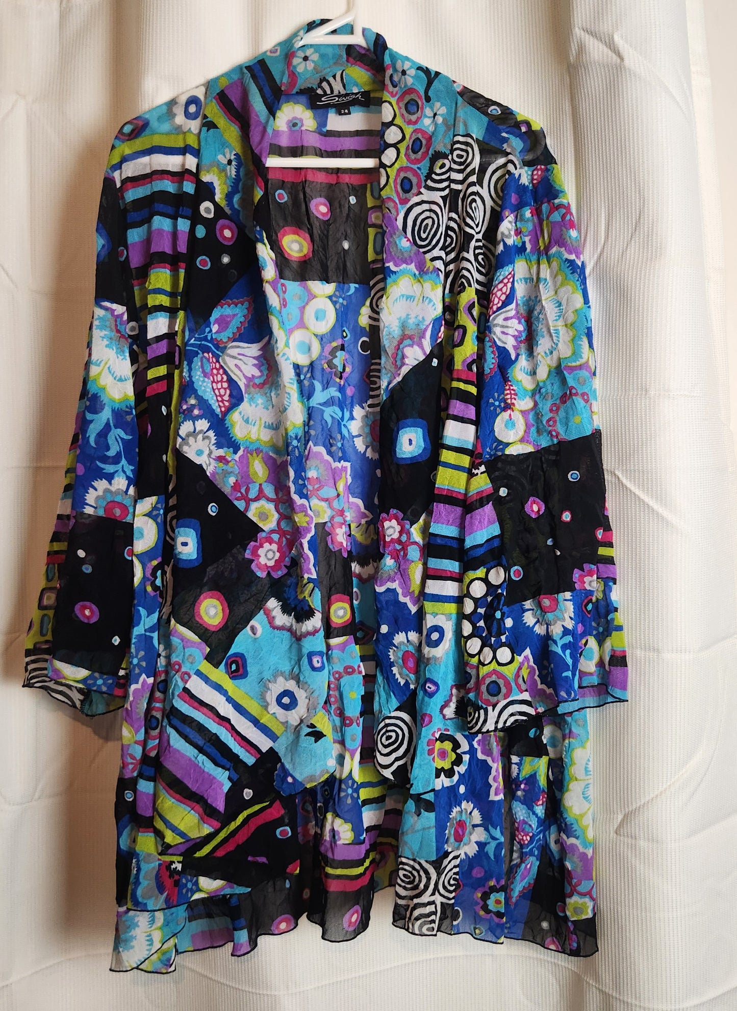 Swish Size 24 Patchwork Mesh Jacket Colourful Open Front Lightweight Plus Size