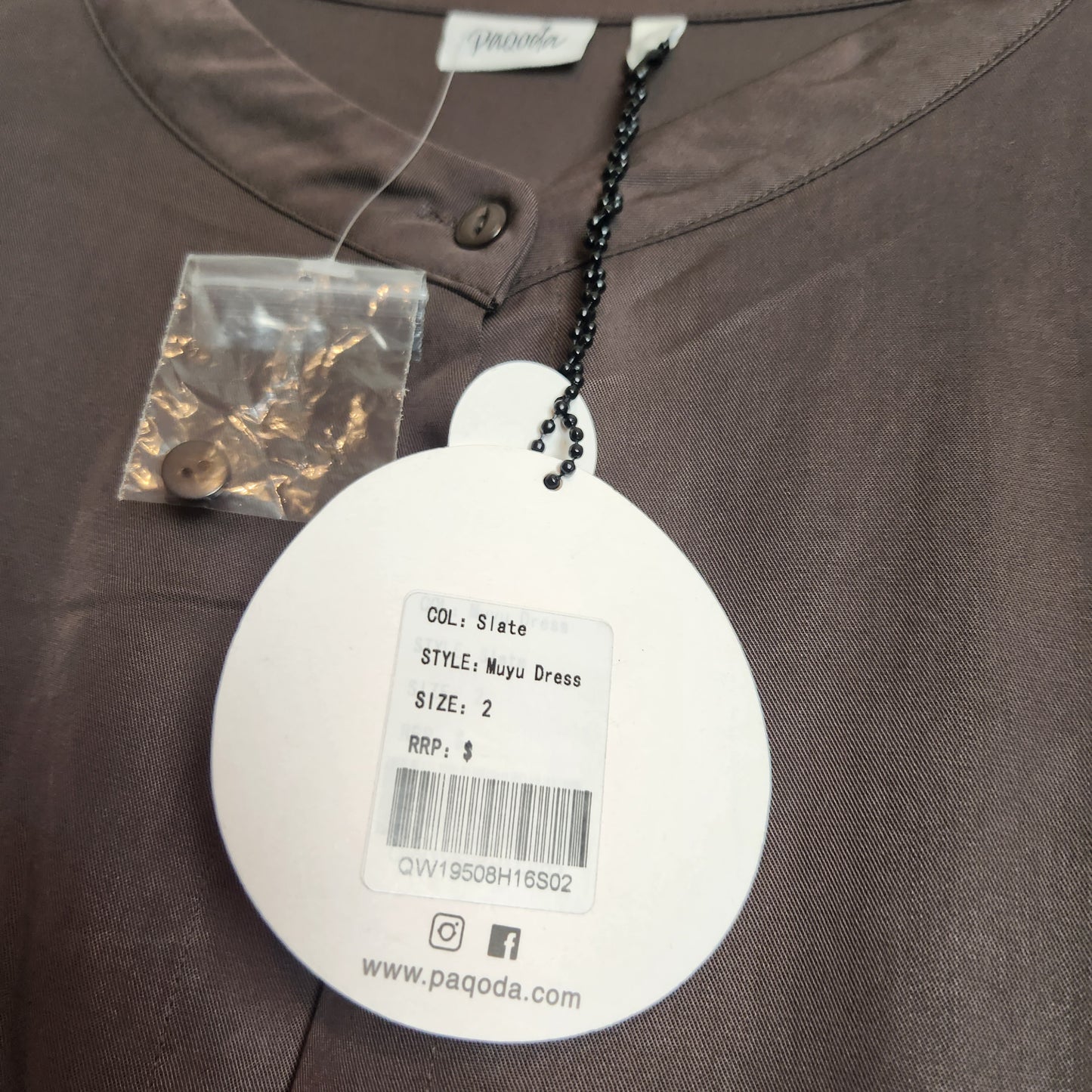 BNWT Paqoda Muyu Dress Slate Size 2 | 100% TENCEL Midi Shirt Dress